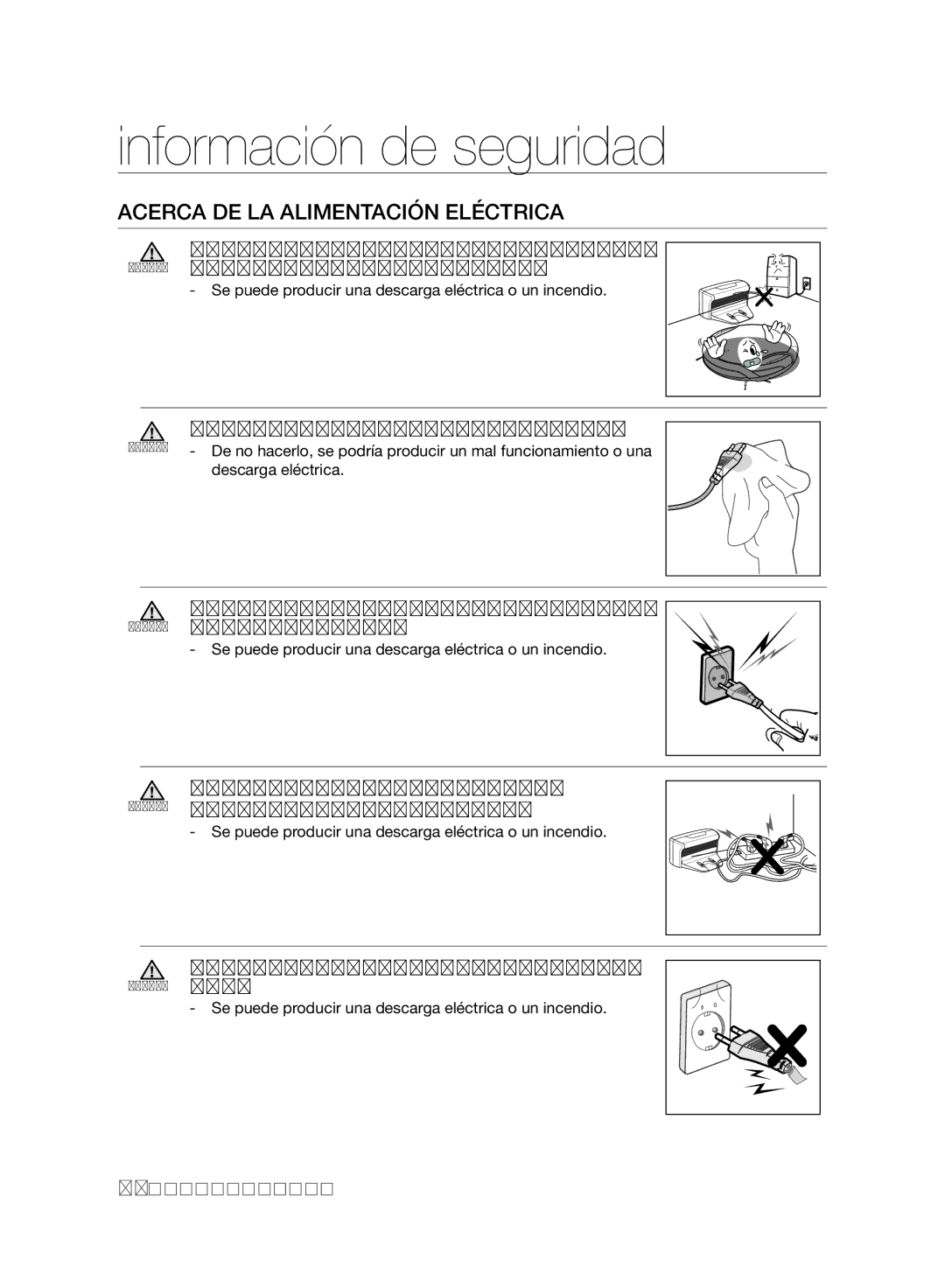 Samsung VCR8950L3B/XEF manual Acerca DE LA Alimentación Eléctrica, Se puede producir una descarga eléctrica o un incendio 