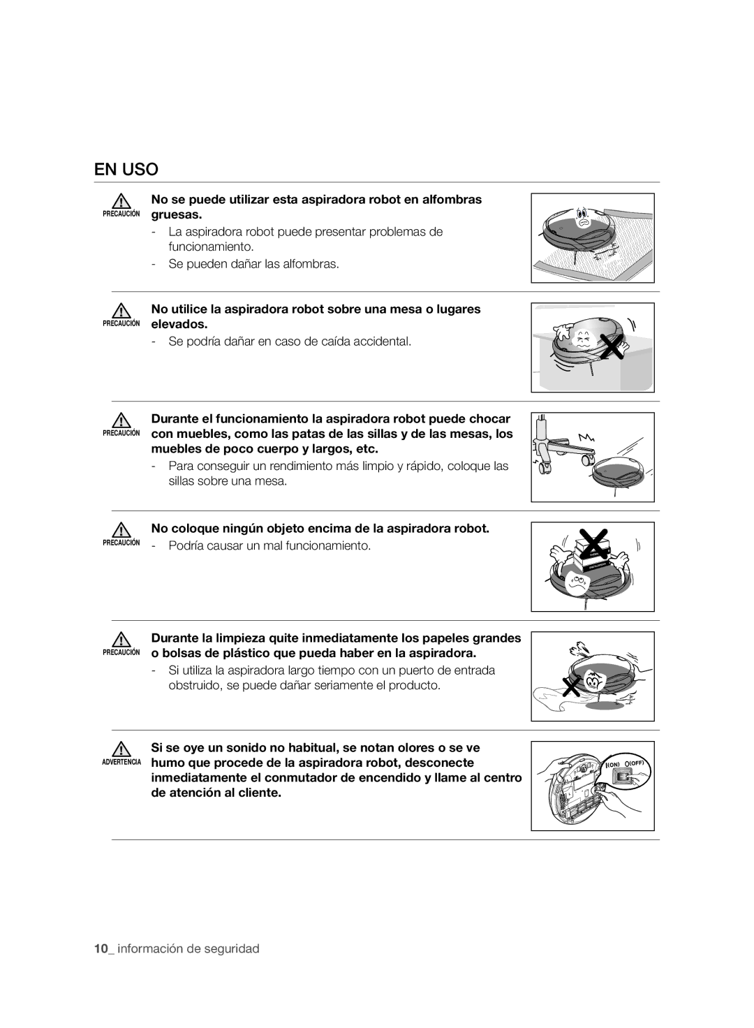 Samsung VCR8950L3B/XEF manual En Uso, No se puede utilizar esta aspiradora robot en alfombras 