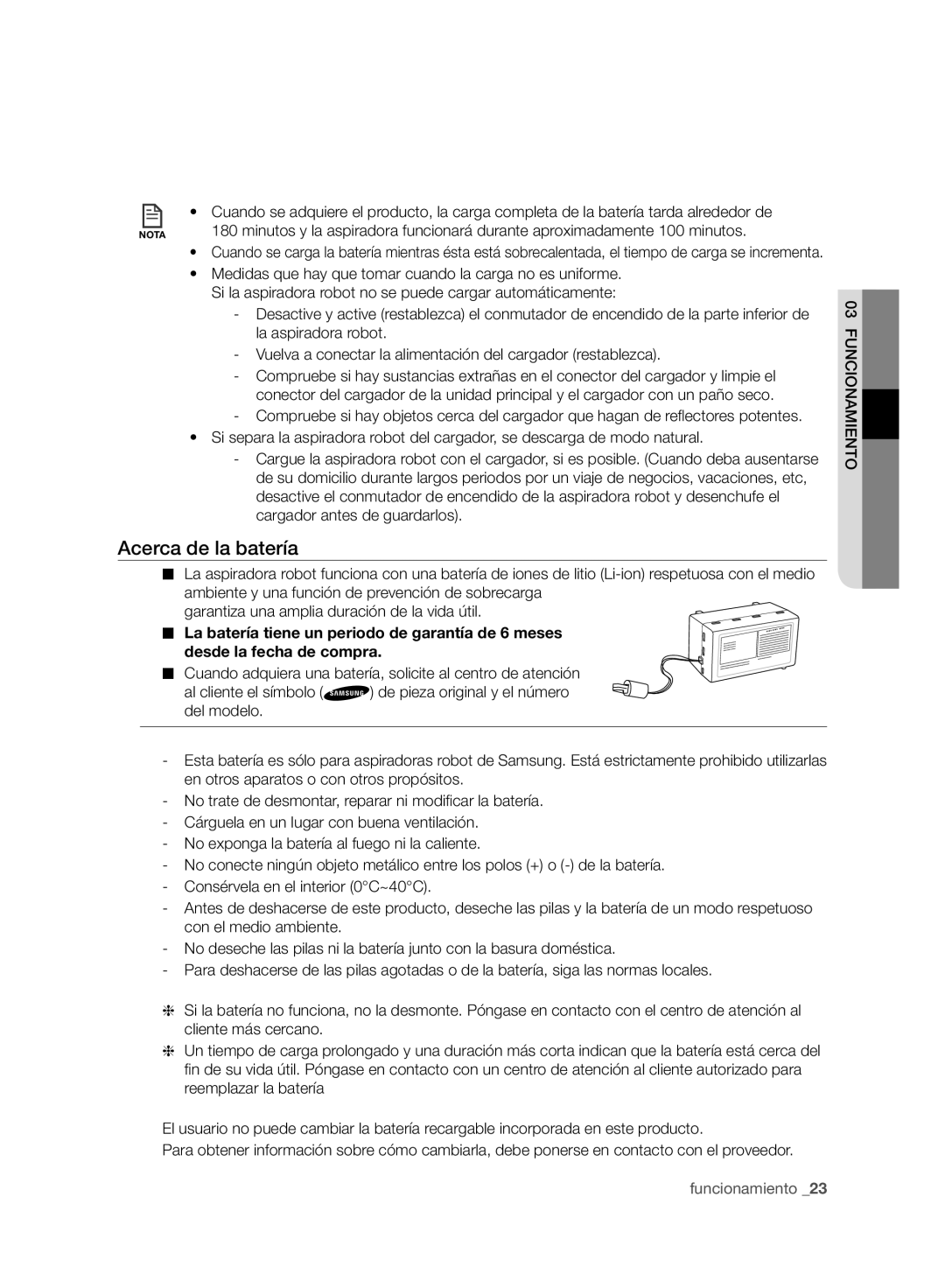 Samsung VCR8950L3B/XEF manual Acerca de la batería 