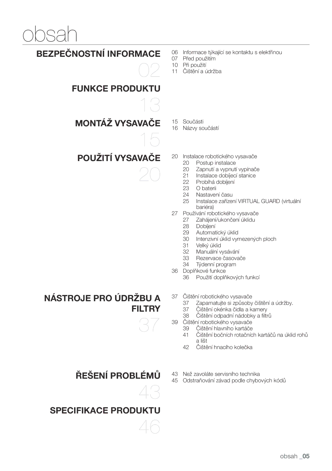 Samsung VCR8950L3B/XEO manual Obsah, Filtry 