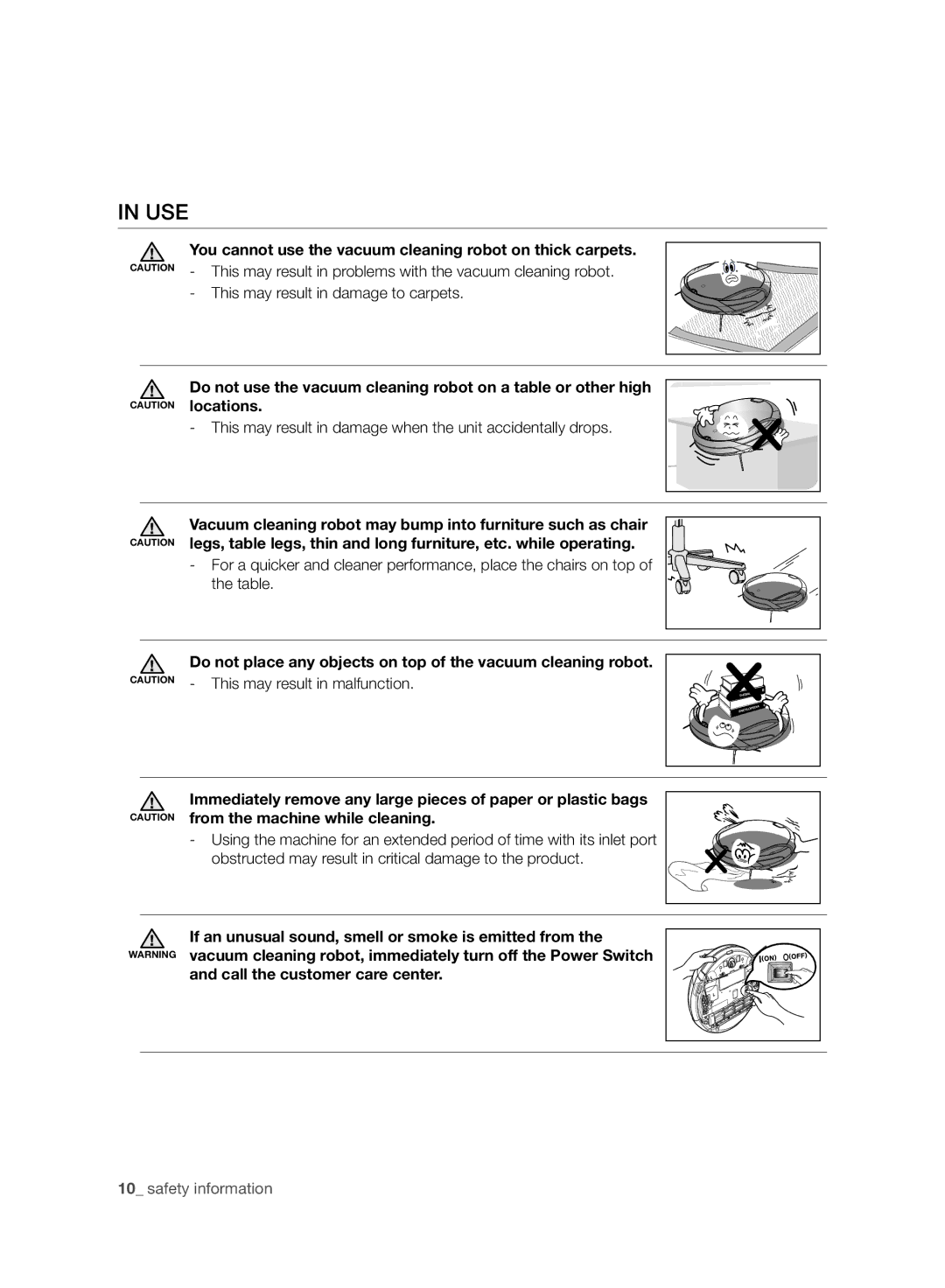 Samsung VCR8950L3B/XEO manual Use, You cannot use the vacuum cleaning robot on thick carpets, Call the customer care center 