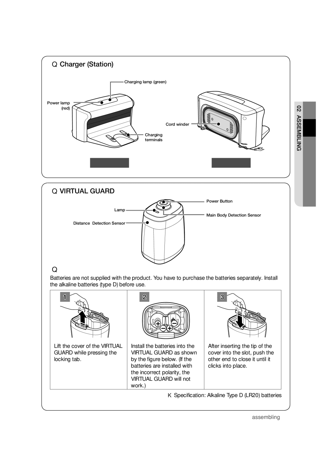 Samsung VCR8950L3B/XEG, VCR8950L3B/XET, VCR8950L3B/XEO, VCR8950L3B/XEF manual Installing the batteries, Back 