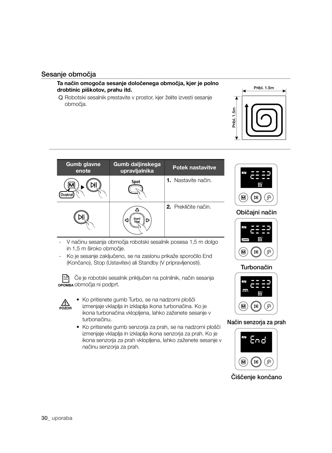 Samsung VCR8950L3B/XEO, VCR8950L3B/XET, VCR8950L3B/XEG, VCR8950L3B/XEF manual Sesanje območja, Običajni način 