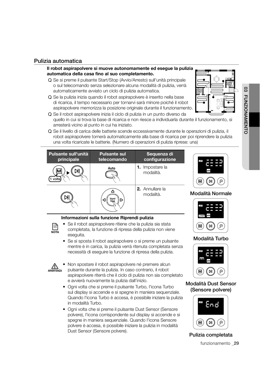 Samsung VCR8950L3B/XEG, VCR8950L3B/XET Pulizia automatica, Sequenza di, Conﬁgurazione Impostare la Modalità, Annullare la 