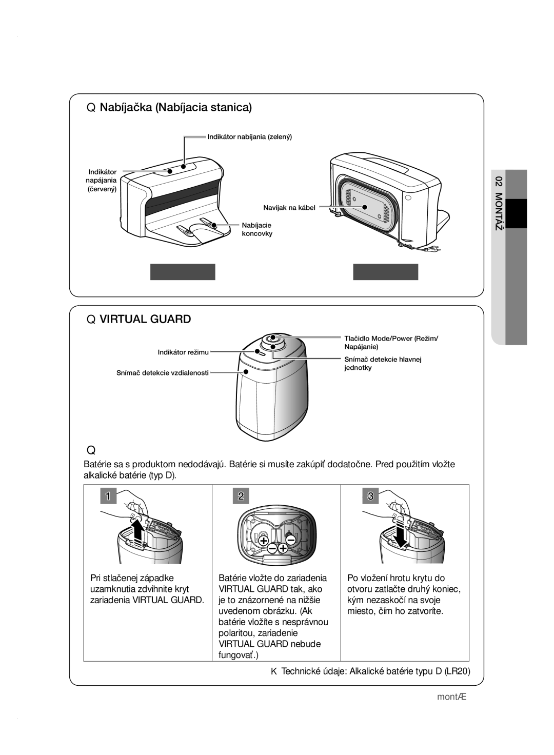 Samsung VCR8950L3B/XEG, VCR8950L3B/XET, VCR8950L3B/XEO manual Zadná časť, Technické údaje Alkalické batérie typu D LR20 