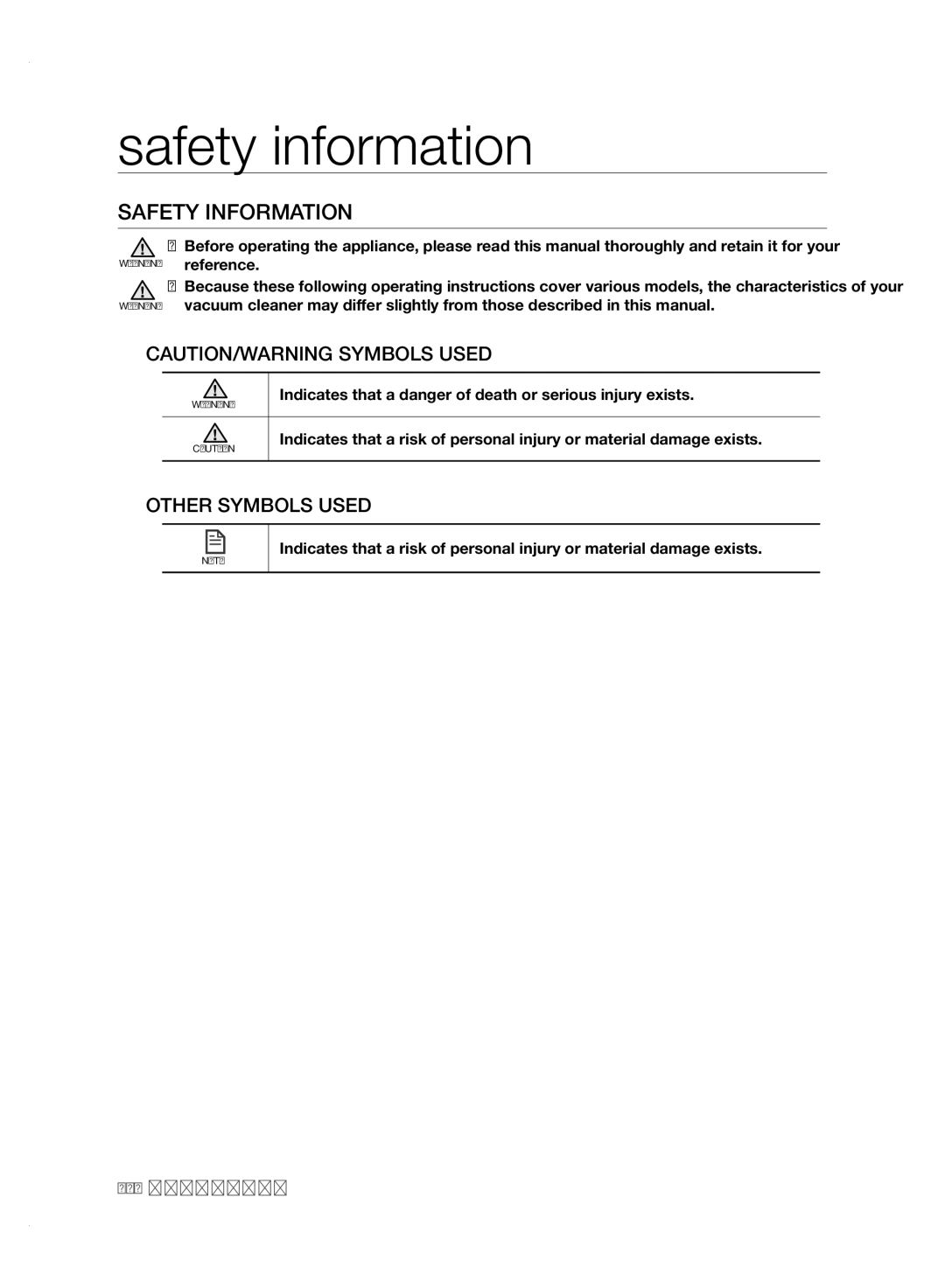 Samsung VCR8950L3B/XEO, VCR8950L3B/XET, VCR8950L3B/XEG manual Safety information, Safety Information, Other Symbols Used 