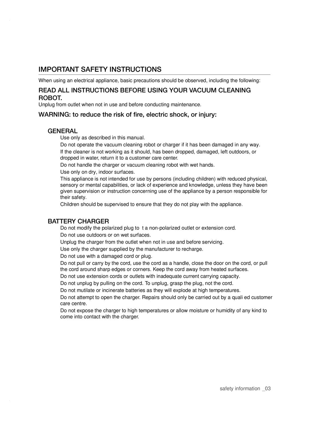 Samsung VCR8950L3B/XEF, VCR8950L3B/XET, VCR8950L3B/XEG manual Important Safety Instructions, General, Battery Charger 