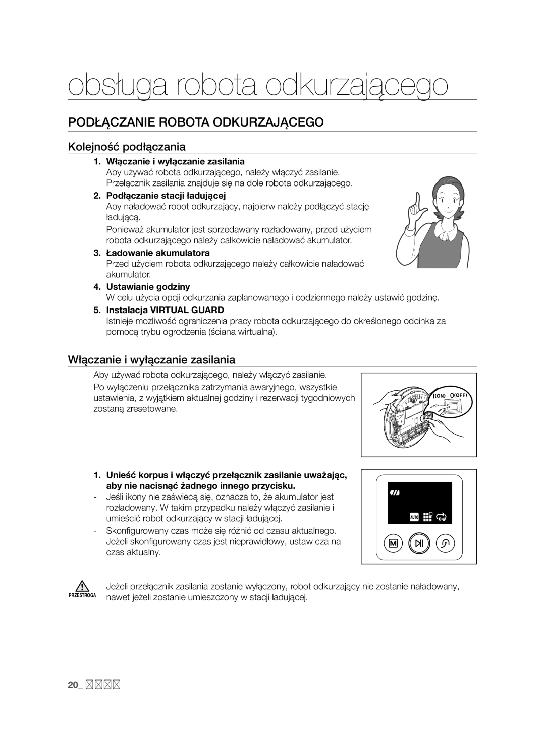 Samsung VCR8950L3B/XET manual Obsługa robota odkurzającego, Podłączanie Robota Odkurzającego, Kolejność podłączania 