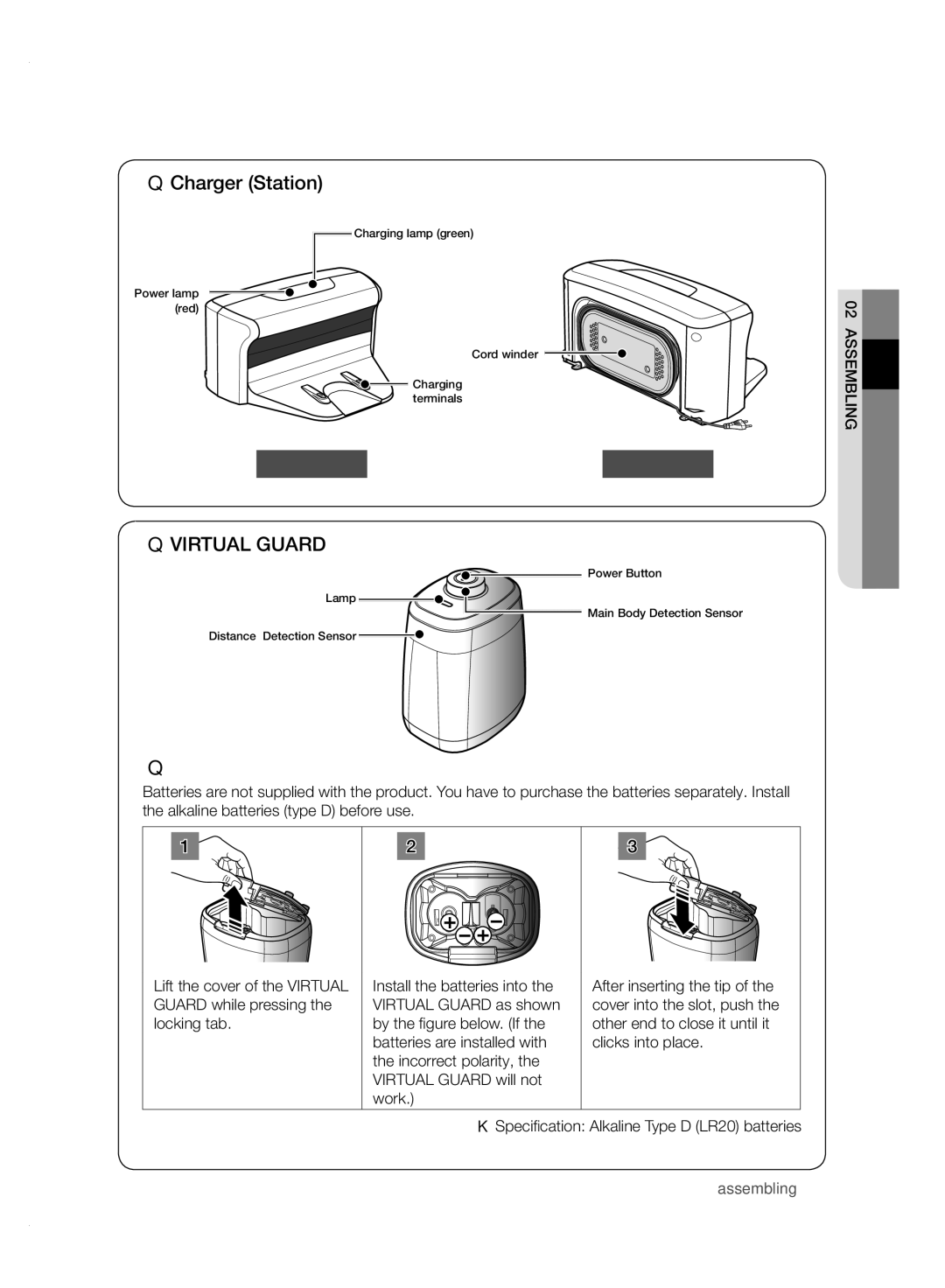 Samsung VCR8950L3B/XEG, VCR8950L3B/XET, VCR8950L3B/XEO, VCR8950L3B/XEF manual Installing the batteries, Back 