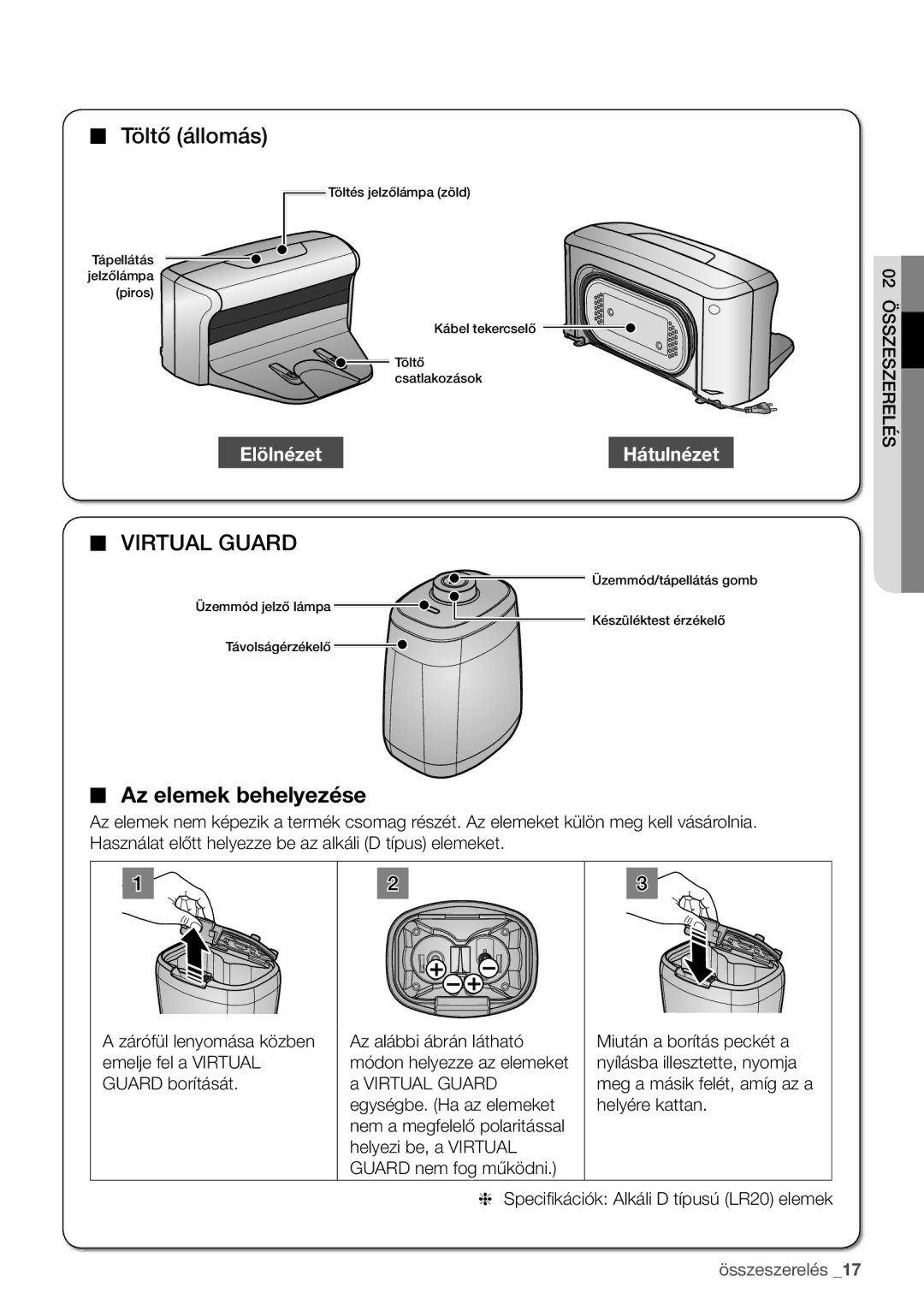 Samsung VCR8950L3B/XEO, VCR8950L3B/XET manual Az elemek behelyezése 