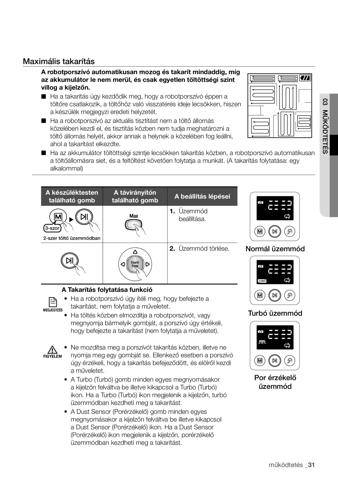 Samsung VCR8950L3B/XEO, VCR8950L3B/XET manual Maximális takarítás 