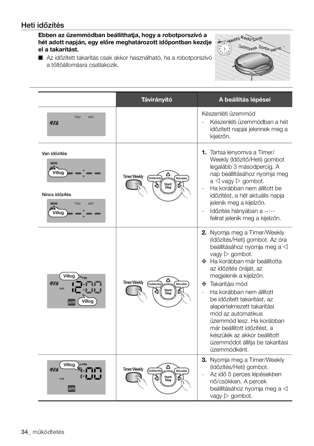 Samsung VCR8950L3B/XET, VCR8950L3B/XEO manual Heti időzítés, El a takarítást 