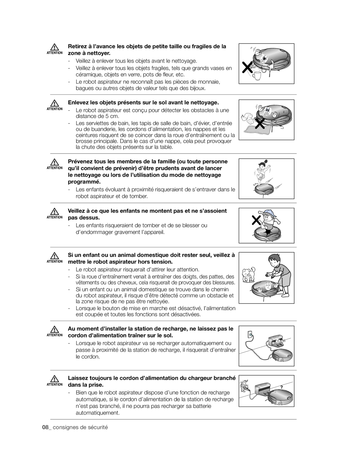 Samsung VCR8958L3K/SWS manual Enlevez les objets présents sur le sol avant le nettoyage 