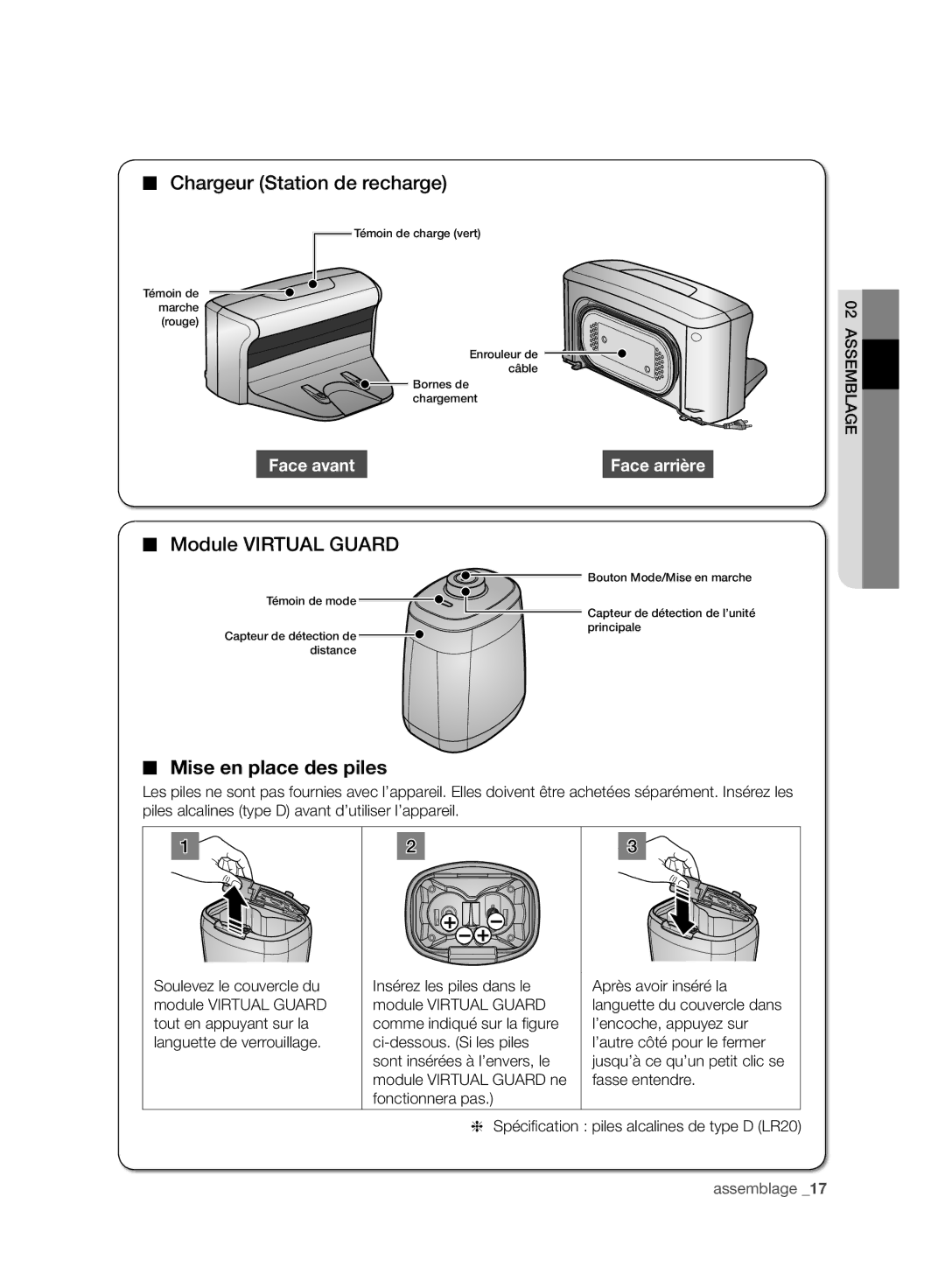 Samsung VCR8958L3K/SWS manual Chargeur Station de recharge, Module Virtual Guard 