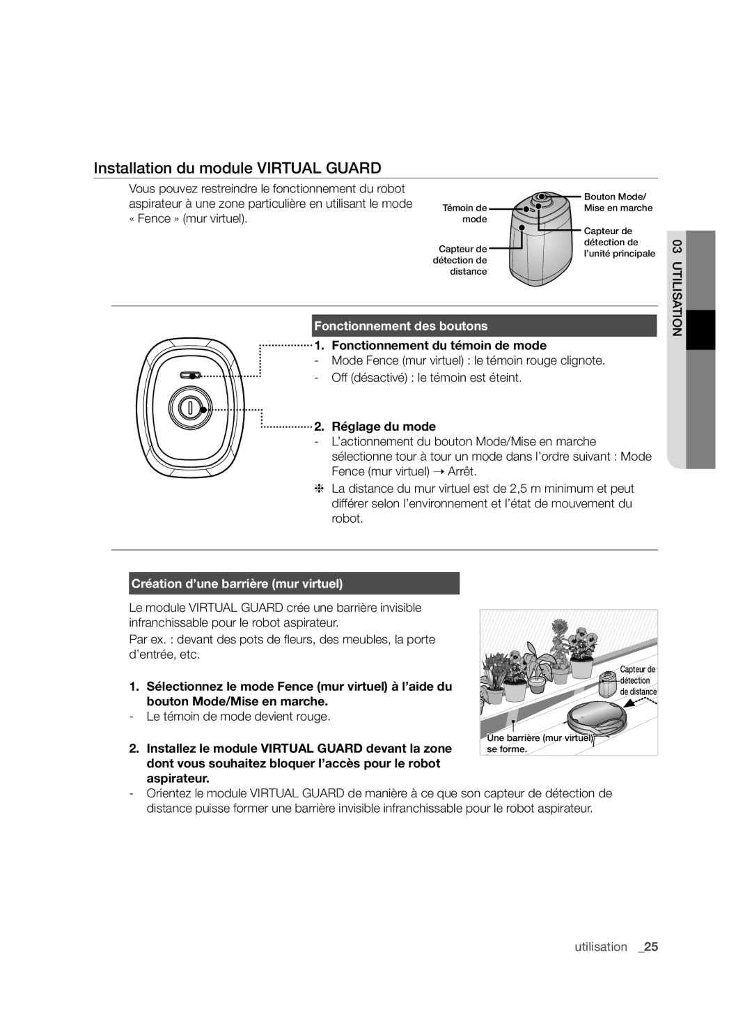 Samsung VCR8958L3K/SWS manual Installation du module Virtual Guard, Fonctionnement des boutons 