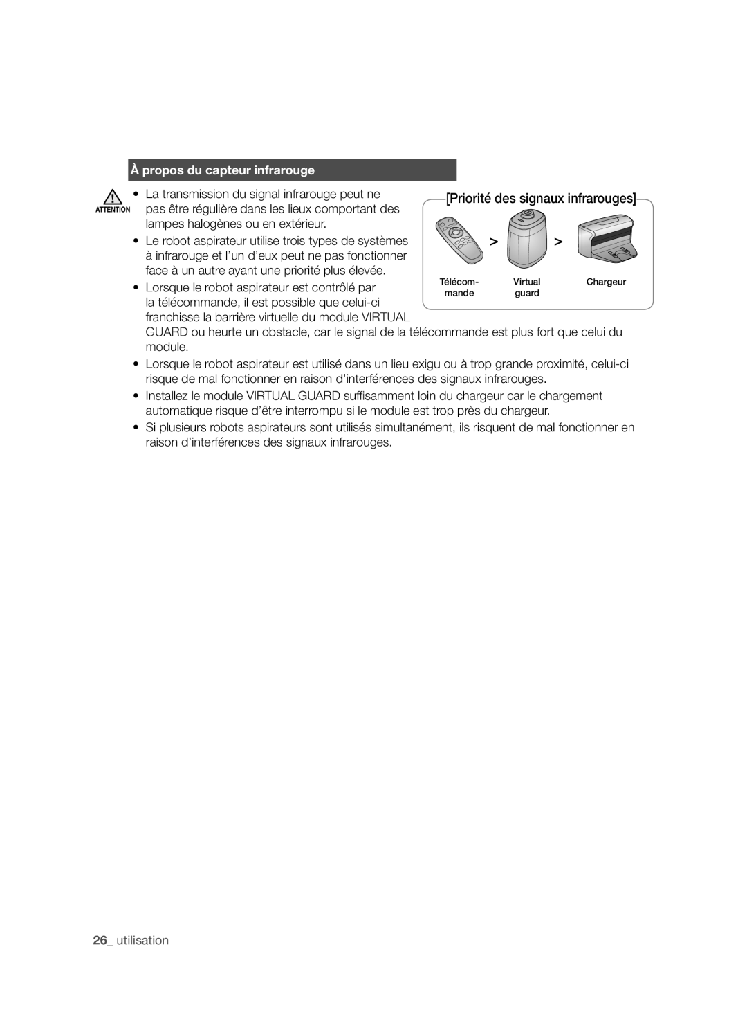 Samsung VCR8958L3K/SWS manual Propos du capteur infrarouge, Lampes halogènes ou en extérieur 