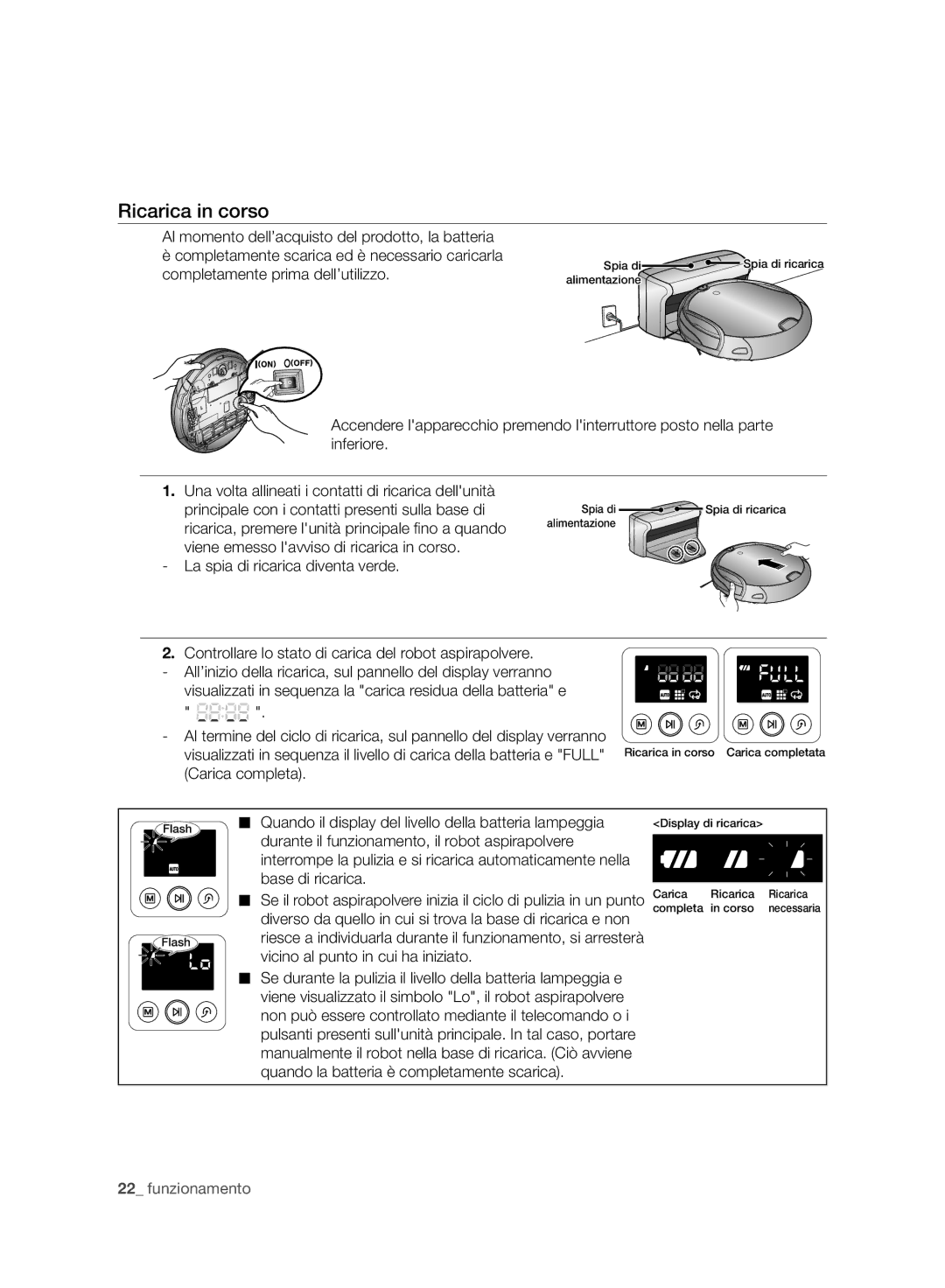 Samsung VCR8958L3K/SWS manual Ricarica in corso, La spia di ricarica diventa verde 