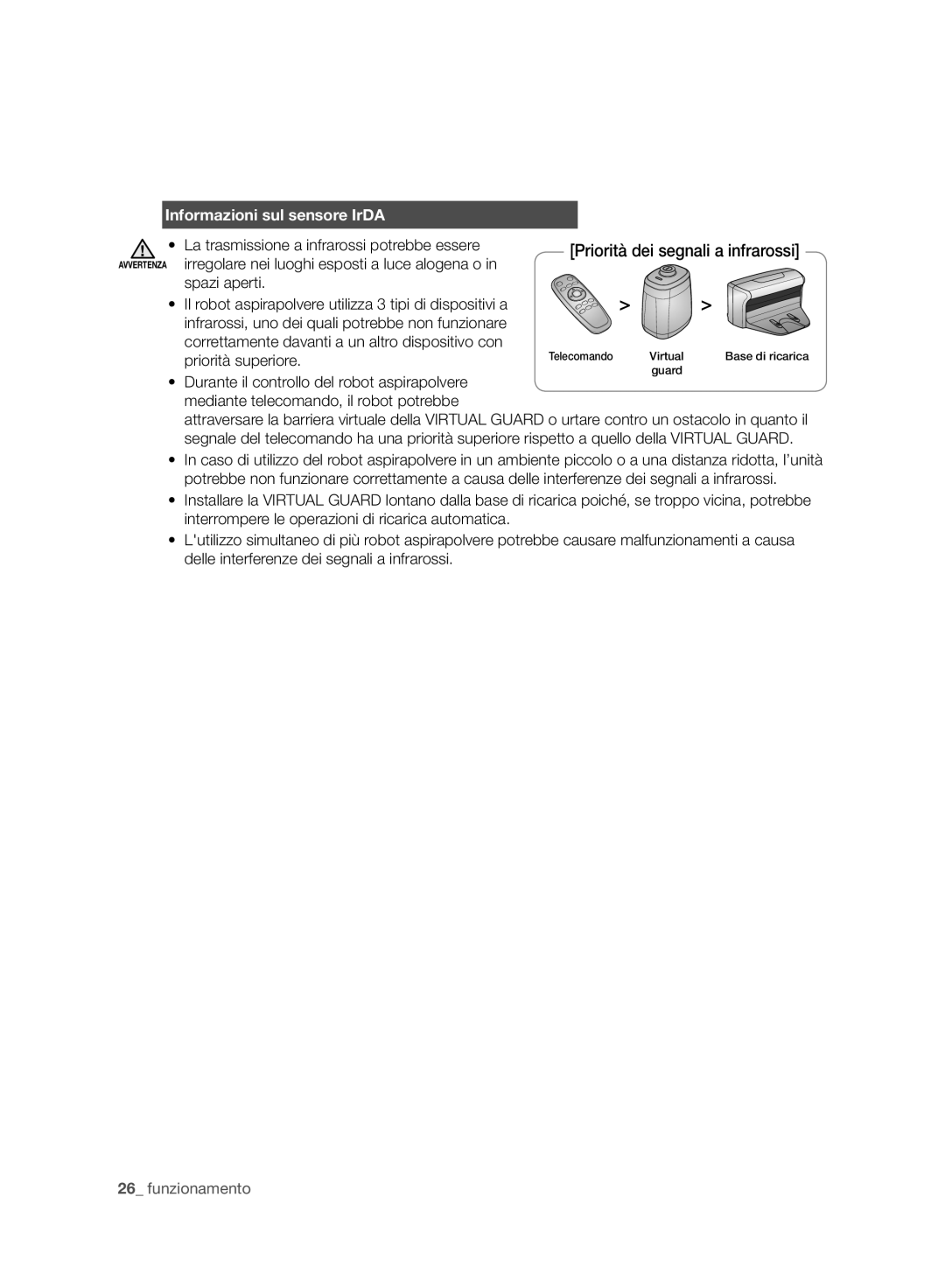 Samsung VCR8958L3K/SWS manual Informazioni sul sensore IrDA, Priorità superiore 