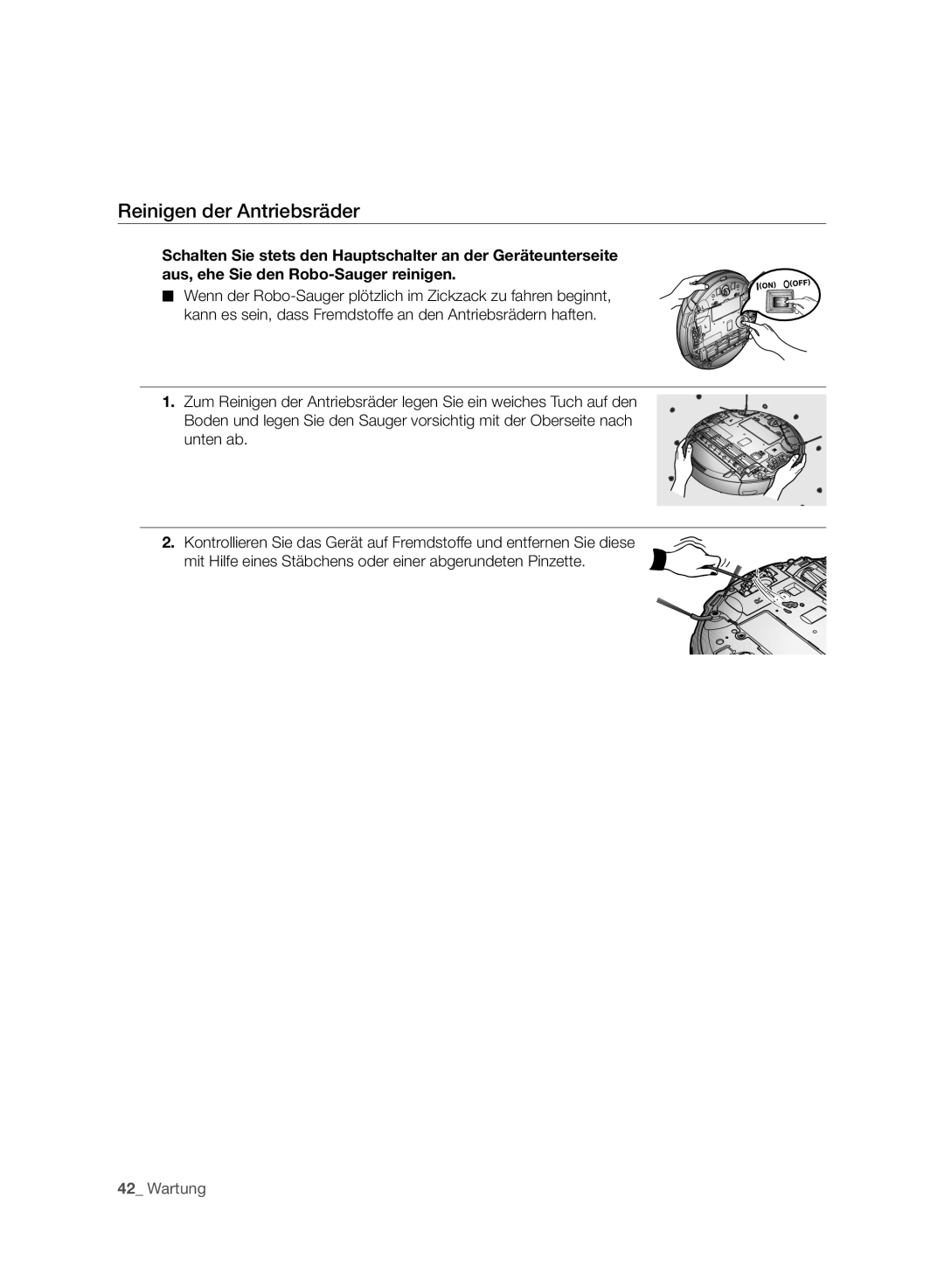 Samsung VCR8958L3K/SWS manual Reinigen der Antriebsräder 