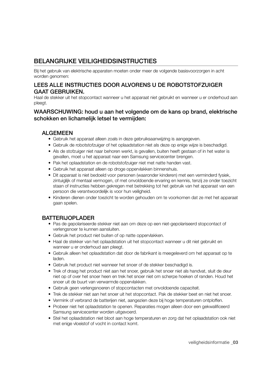 Samsung VCR8980L3K/XEO, VCR8980L3K/XEF manual Belangrijke Veiligheidsinstructies, Algemeen, Batterijoplader 