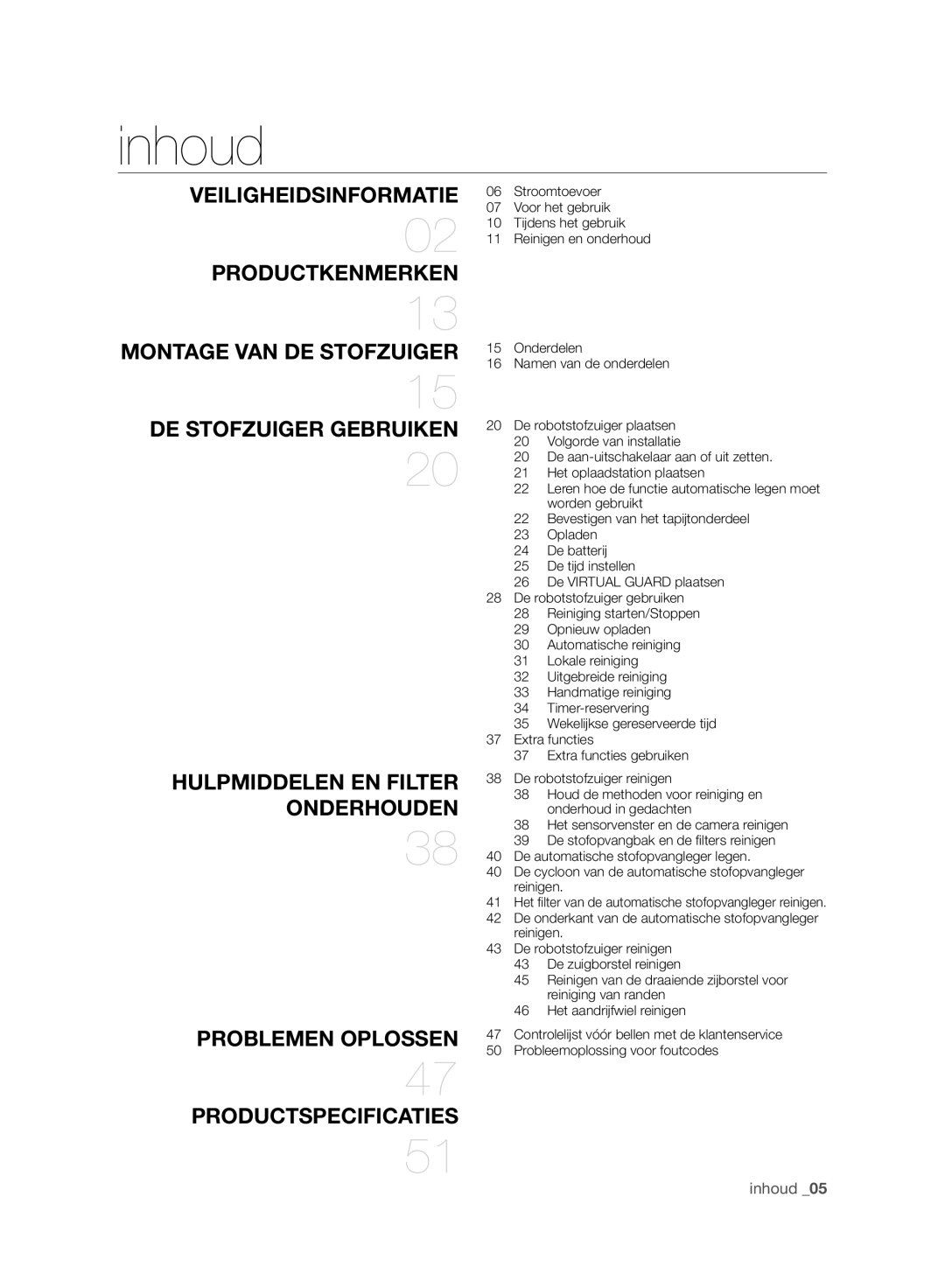 Samsung VCR8980L3K/XEO, VCR8980L3K/XEF manual Inhoud, Montage VAN DE Stofzuiger 