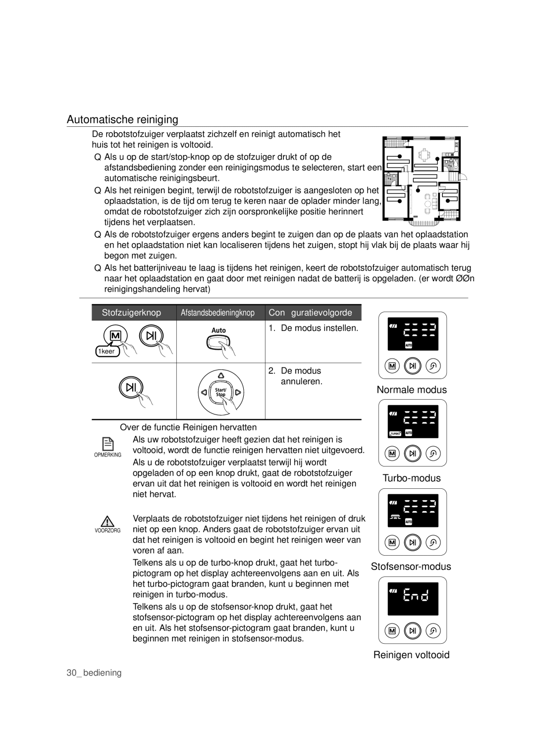 Samsung VCR8980L3K/XEF Automatische reiniging, De modus instellen, De modus annuleren, Over de functie Reinigen hervatten 