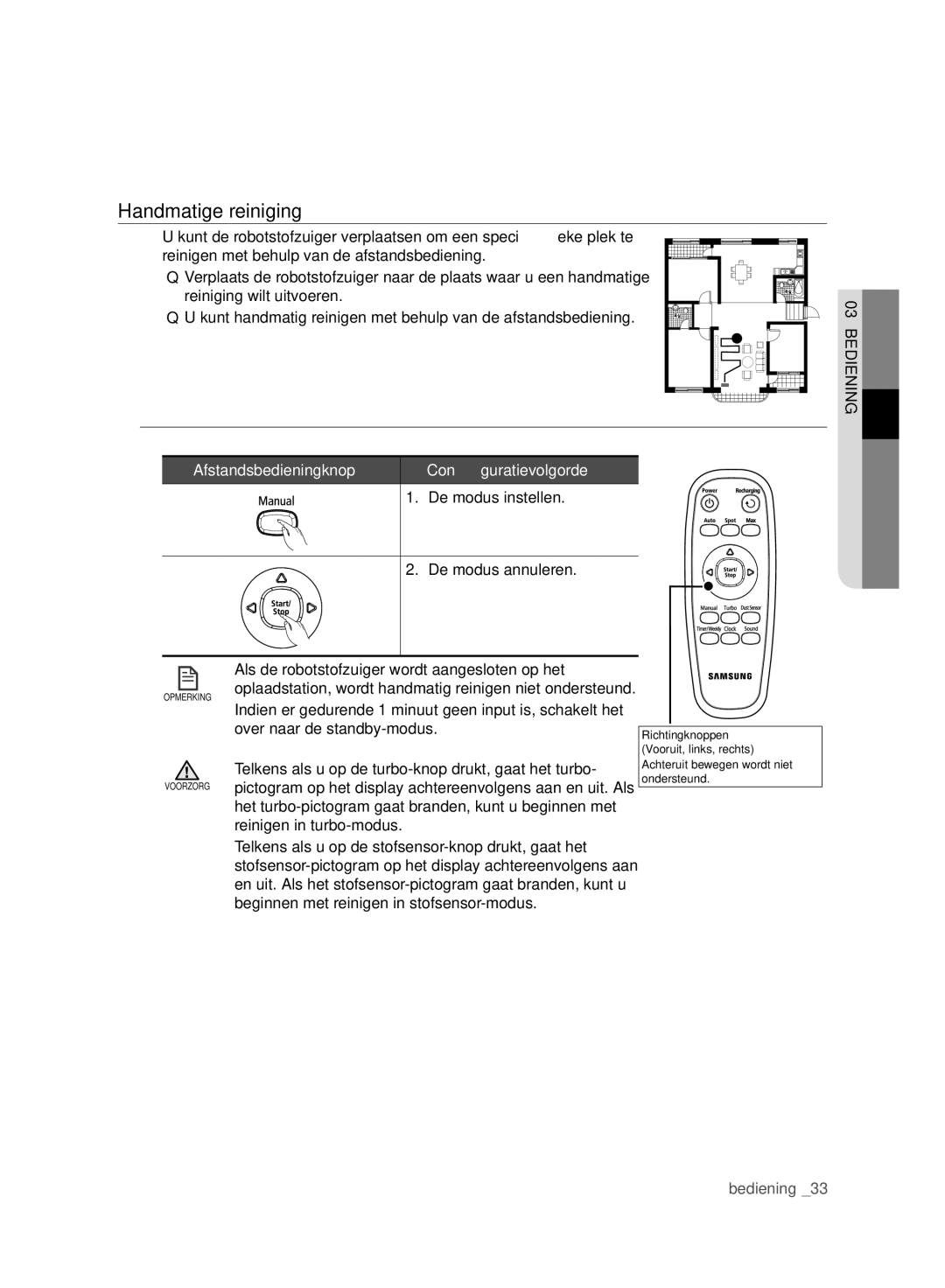 Samsung VCR8980L3K/XEO, VCR8980L3K/XEF Handmatige reiniging, Afstandsbedieningknop, De modus instellen De modus annuleren 