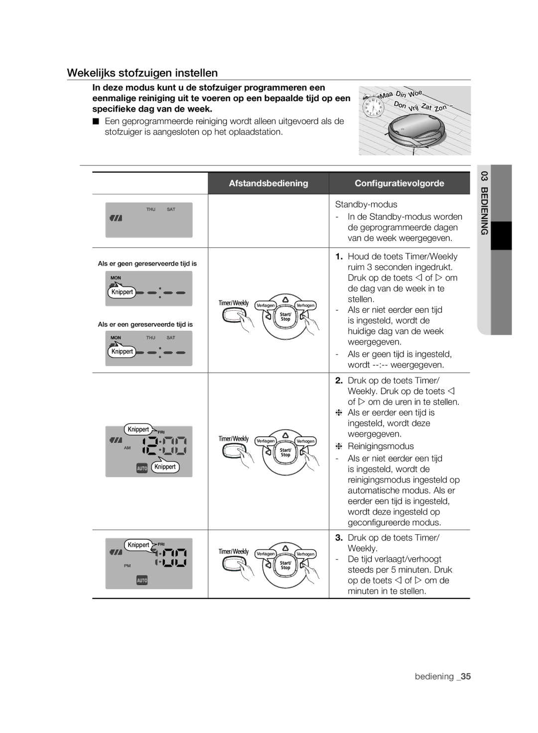 Samsung VCR8980L3K/XEO, VCR8980L3K/XEF manual Wekelijks stofzuigen instellen 