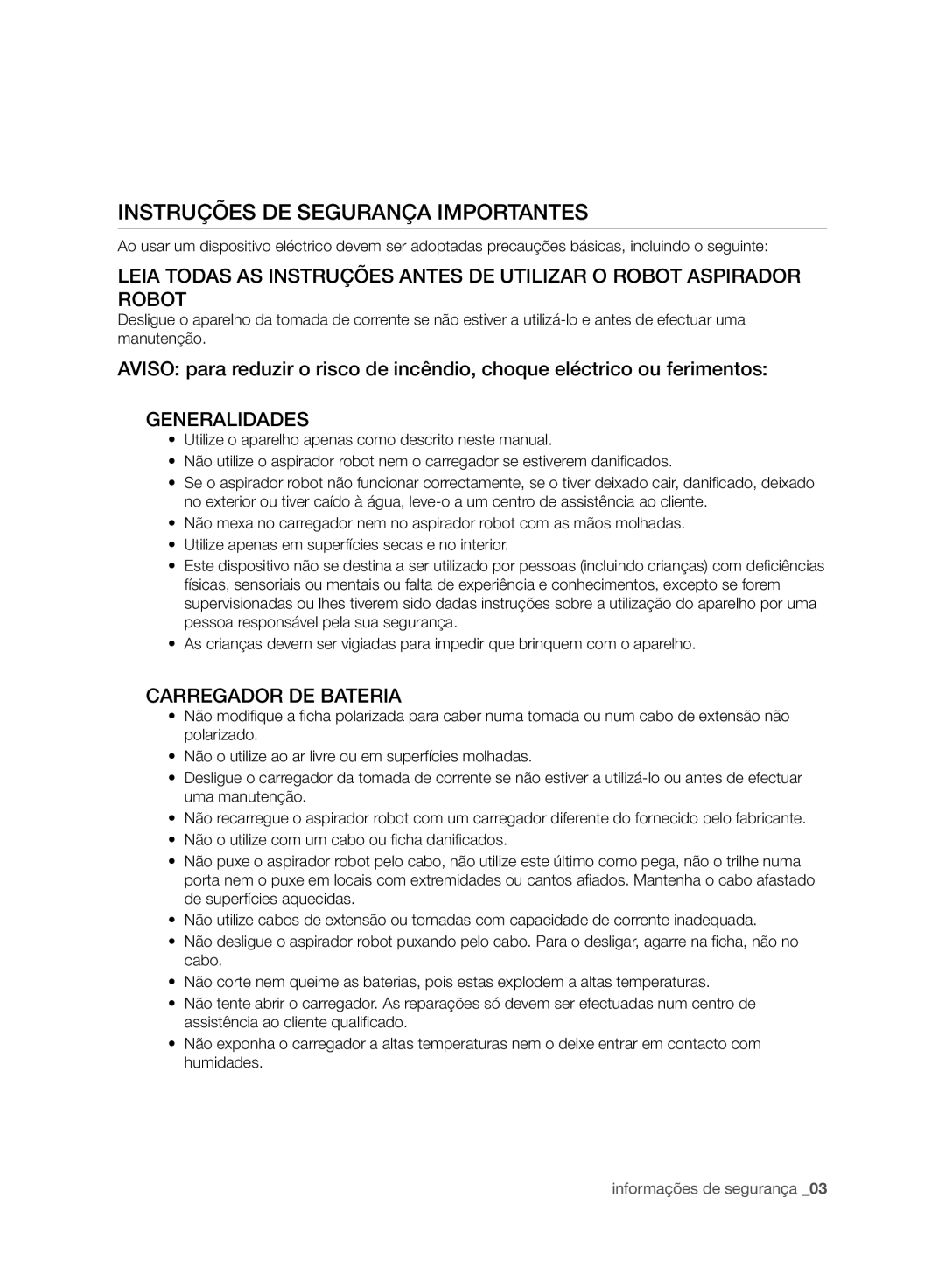 Samsung VCR8980L3K/XEO, VCR8980L3K/XEF manual Instruções DE Segurança Importantes, Generalidades, Carregador DE Bateria 