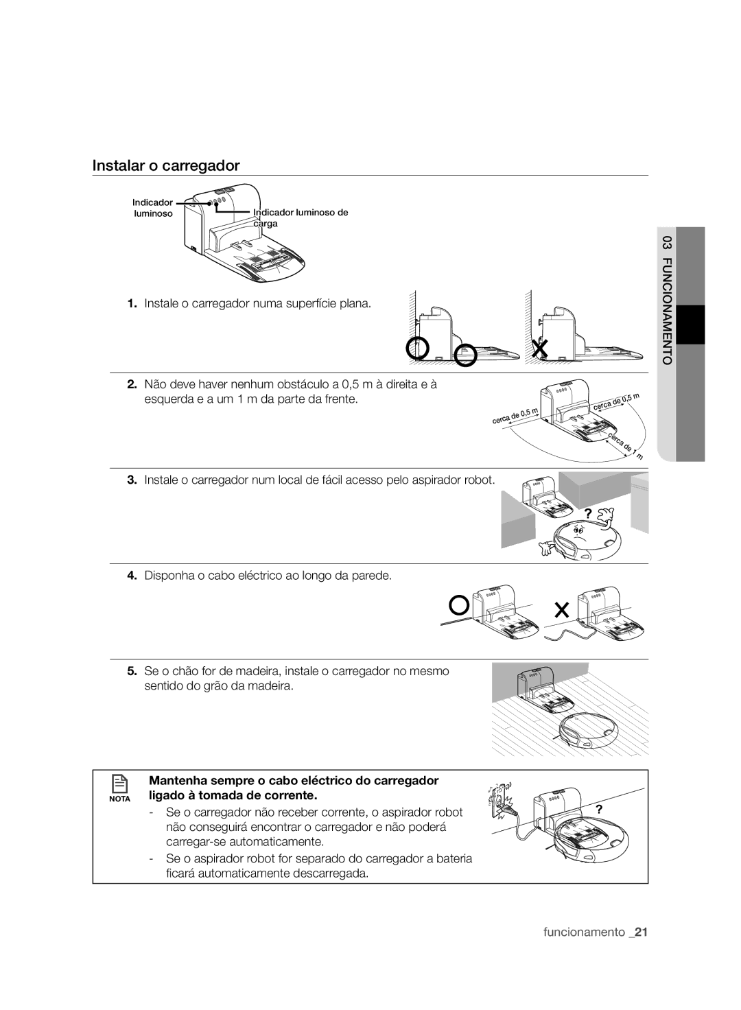 Samsung VCR8980L3K/XEO, VCR8980L3K/XEF manual Instalar o carregador, Instale o carregador numa superfície plana 