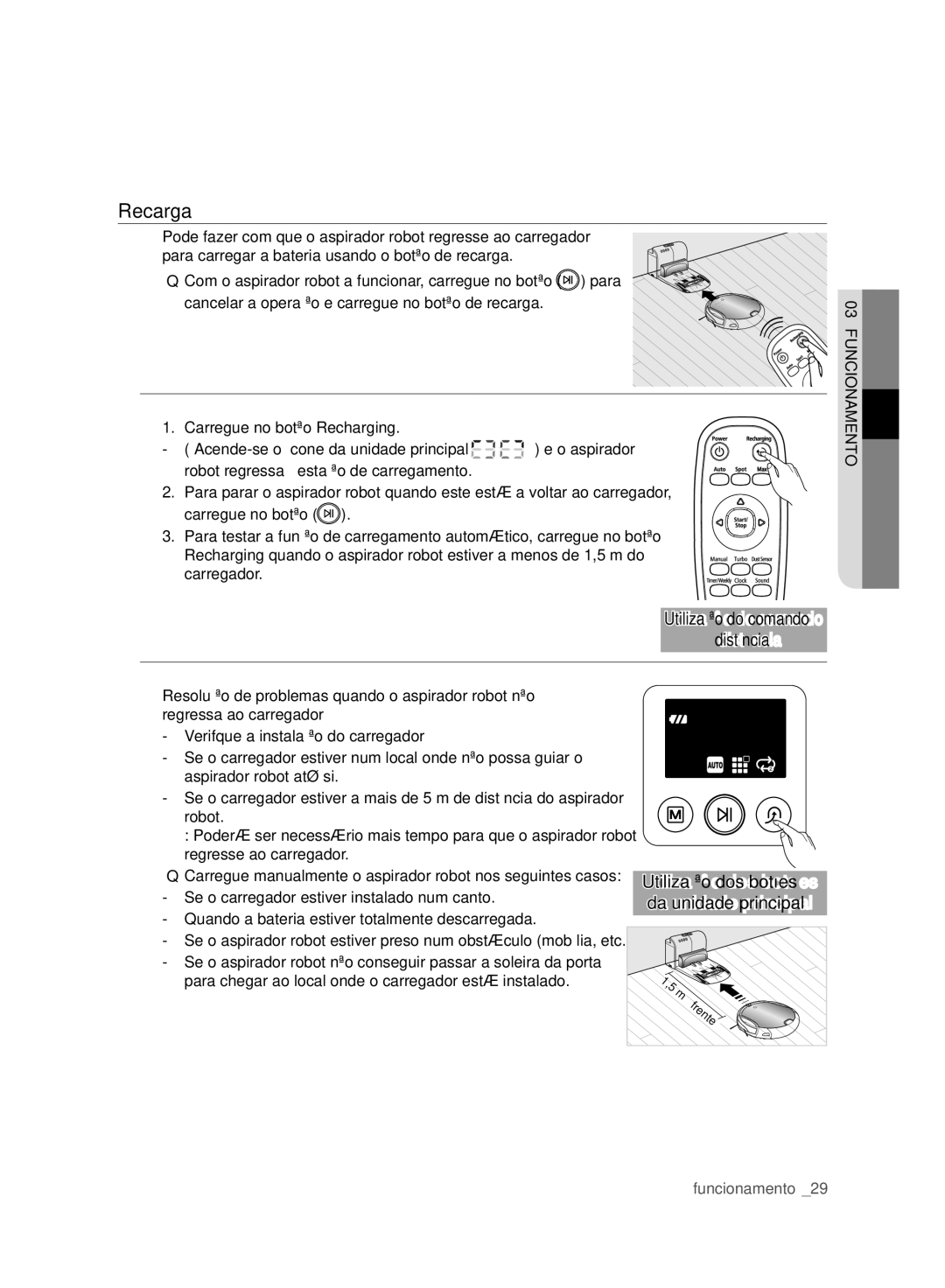 Samsung VCR8980L3K/XEO manual Utilização do comando Distância, Para chegar ao local onde o carregador está instalado 