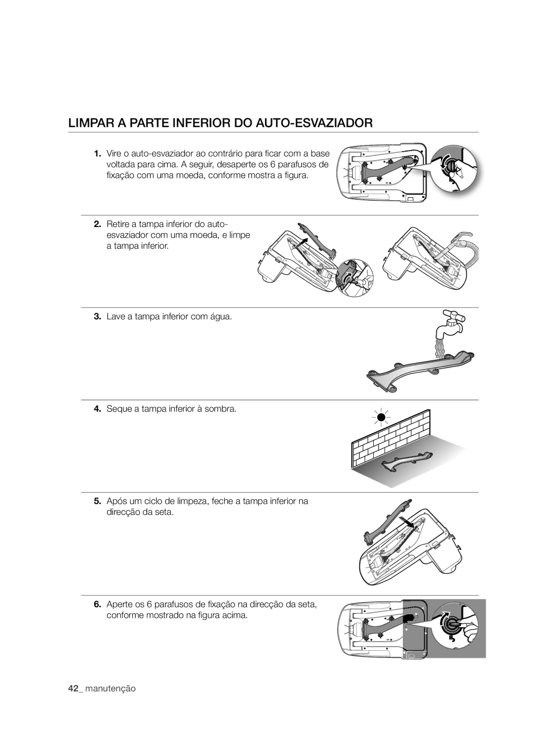 Samsung VCR8980L3K/XEF, VCR8980L3K/XEO manual Limpar a Parte Inferior do AUTO-ESVAZIADOR 