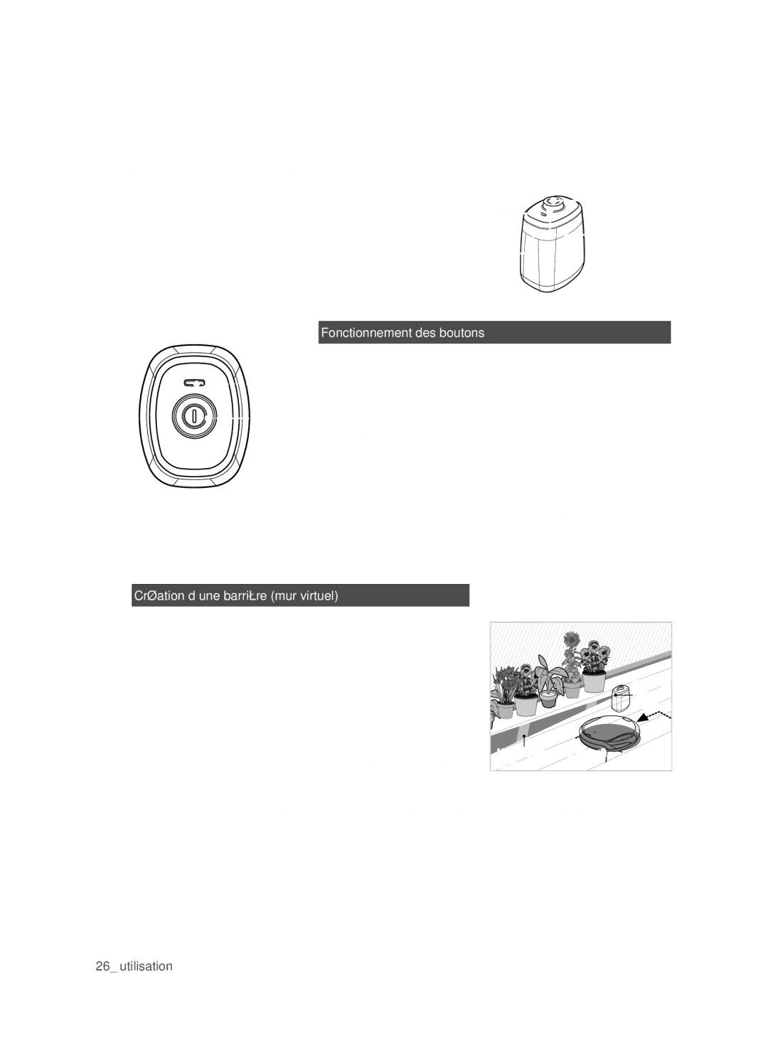 Samsung VCR8980L3K/XEF, VCR8980L3K/XEO manual Installation du module Virtual Guard, Fonctionnement des boutons 