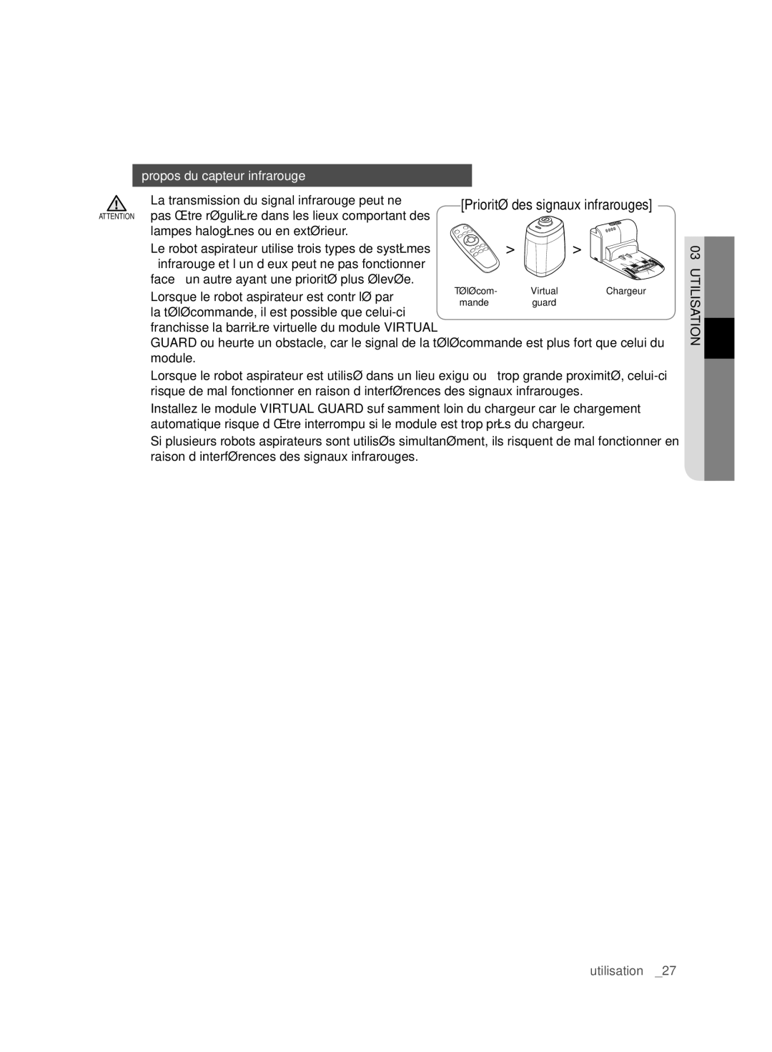 Samsung VCR8980L3K/XEO, VCR8980L3K/XEF manual Propos du capteur infrarouge, Lampes halogènes ou en extérieur 