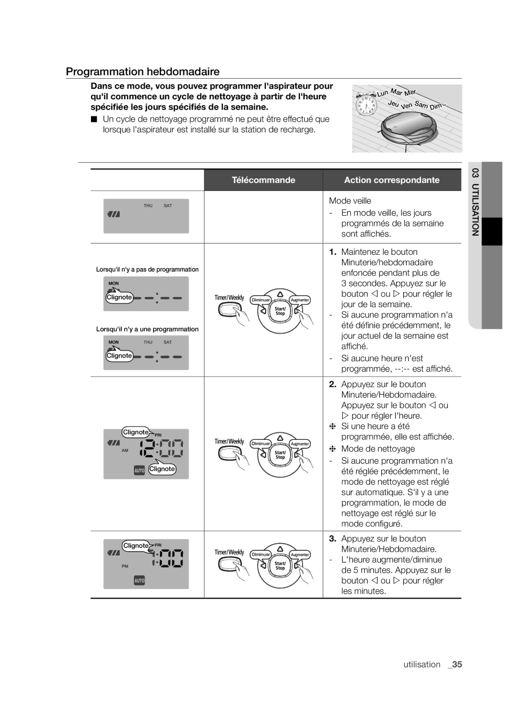 Samsung VCR8980L3K/XEO, VCR8980L3K/XEF manual Programmation hebdomadaire 