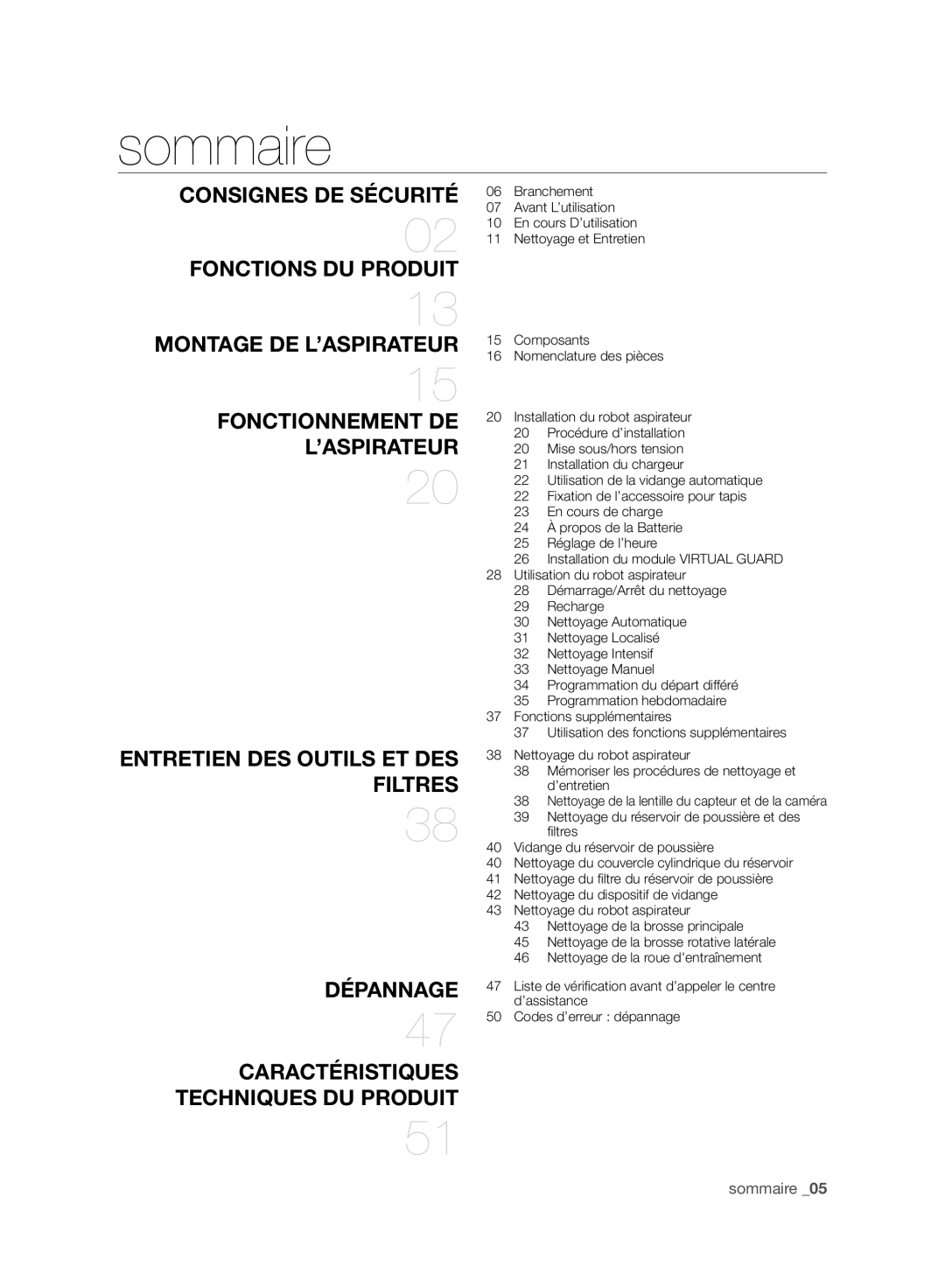 Samsung VCR8980L3K/XEO, VCR8980L3K/XEF manual Sommaire, ’Aspirateur 