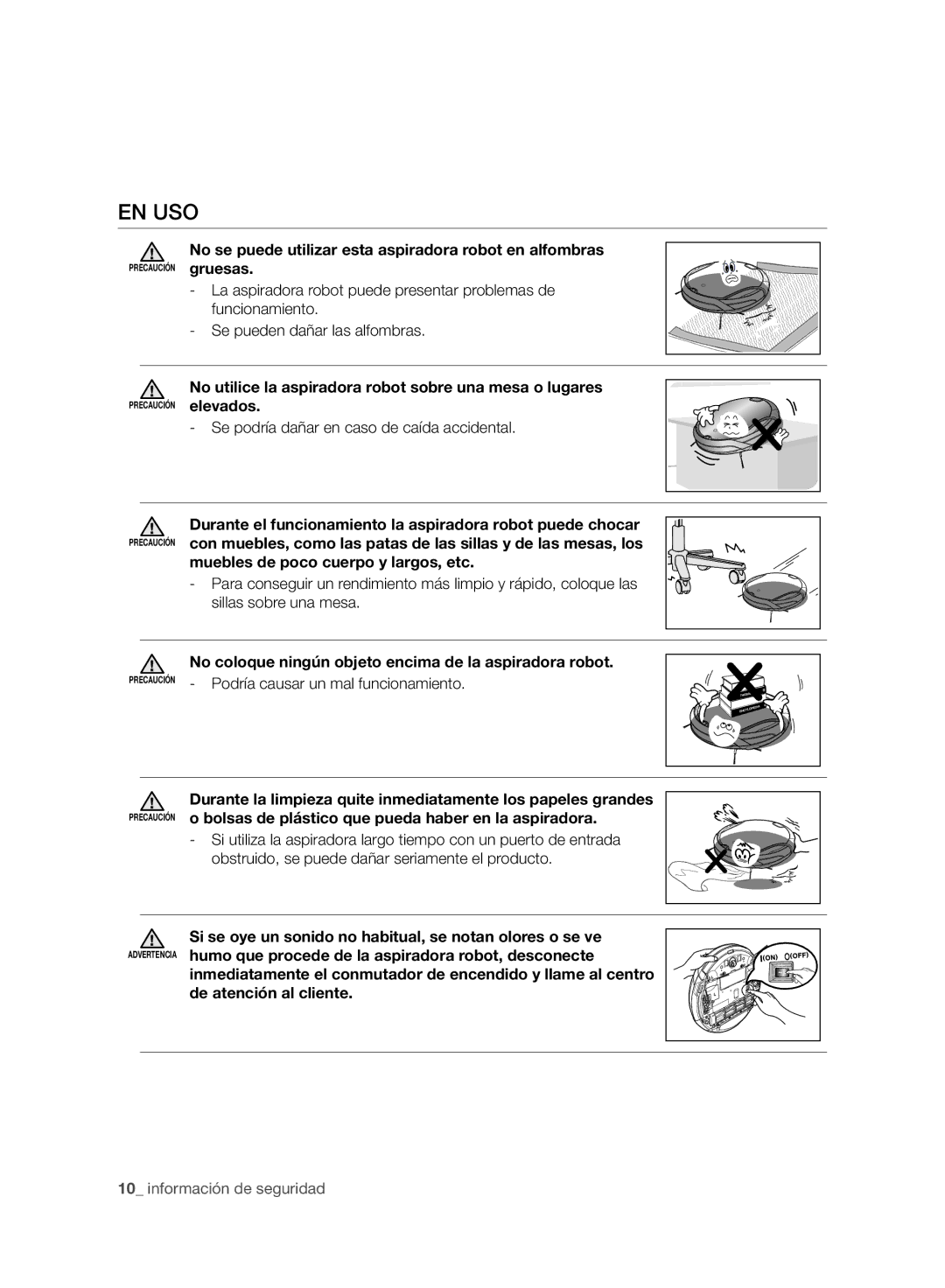 Samsung VCR8980L3K/XEF, VCR8980L3K/XEO manual En Uso, No se puede utilizar esta aspiradora robot en alfombras 