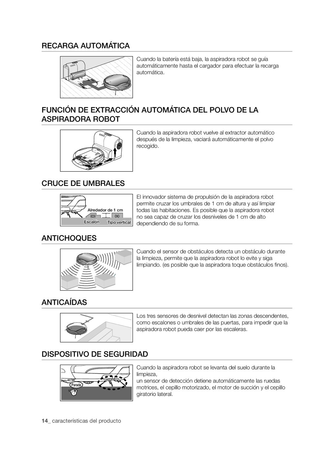 Samsung VCR8980L3K/XEF manual Recarga Automática, Cruce DE Umbrales, Antichoques, Anticaídas, Dispositivo DE Seguridad 