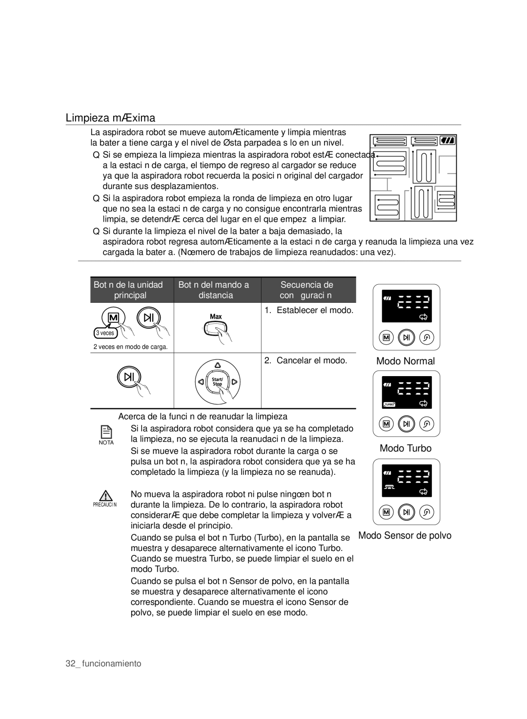 Samsung VCR8980L3K/XEF manual Limpieza máxima, Distancia Conﬁguración Establecer el modo, Iniciarla desde el principio 