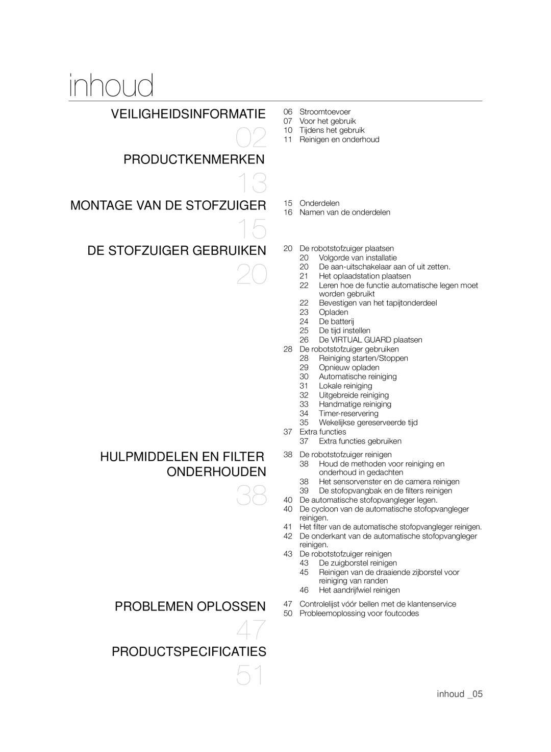 Samsung VCR8980L3K/XET, VCR8980L3K/XEG, VCR8980L3K/XEF, VCR8980L3K/XEO manual Inhoud, Montage VAN DE Stofzuiger 