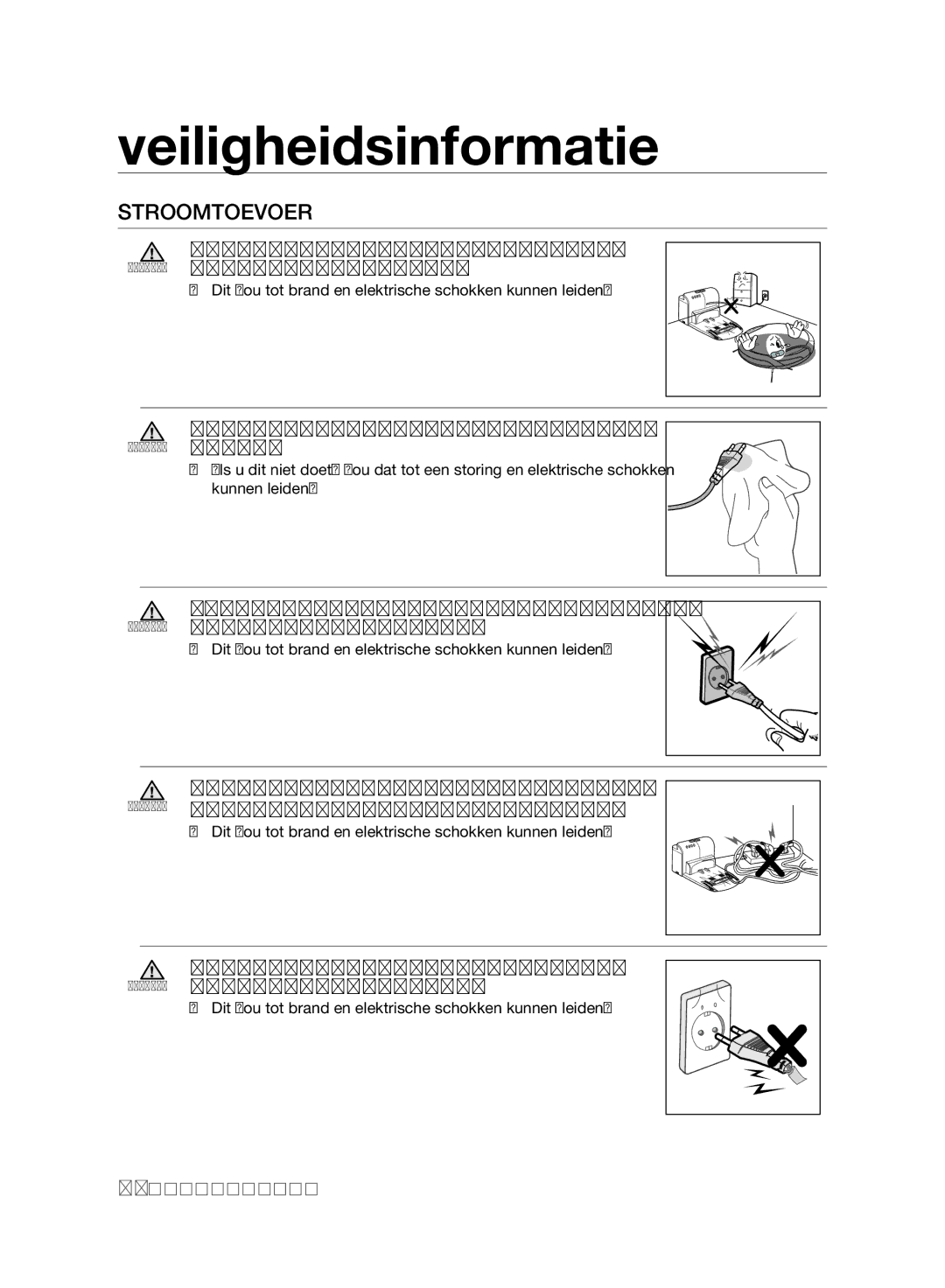 Samsung VCR8980L3K/XEF, VCR8980L3K/XEG manual Stroomtoevoer, Dit zou tot brand en elektrische schokken kunnen leiden 