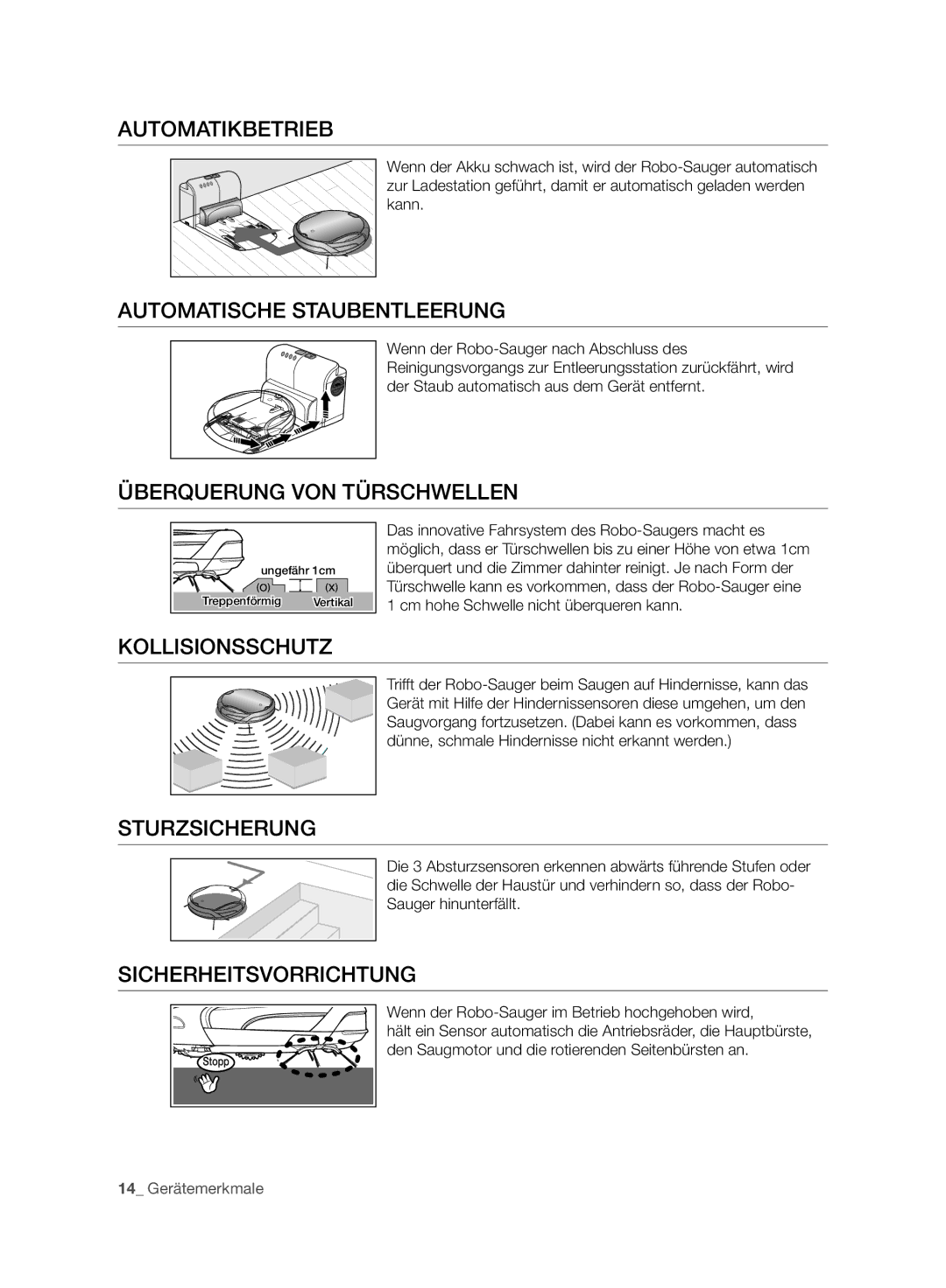 Samsung VCR8980L3K/XEF Automatikbetrieb, Automatische Staubentleerung, Überquerung VON Türschwellen, Kollisionsschutz 