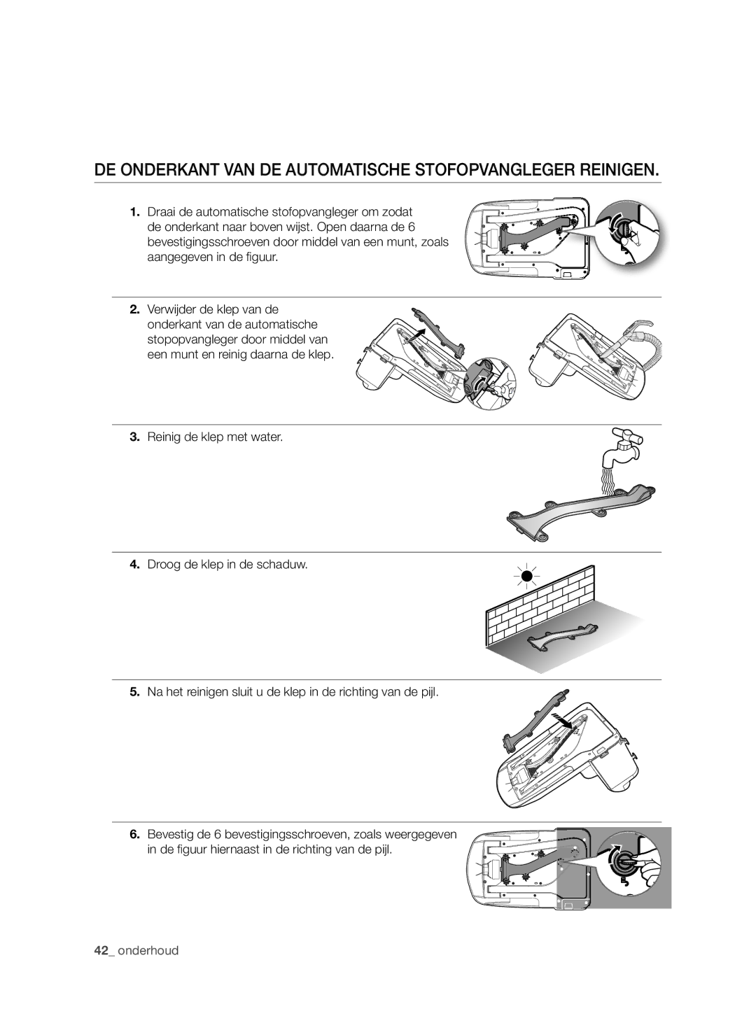 Samsung VCR8980L3K/XEF, VCR8980L3K/XEG, VCR8980L3K/XET manual DE Onderkant VAN DE Automatische Stofopvangleger Reinigen 