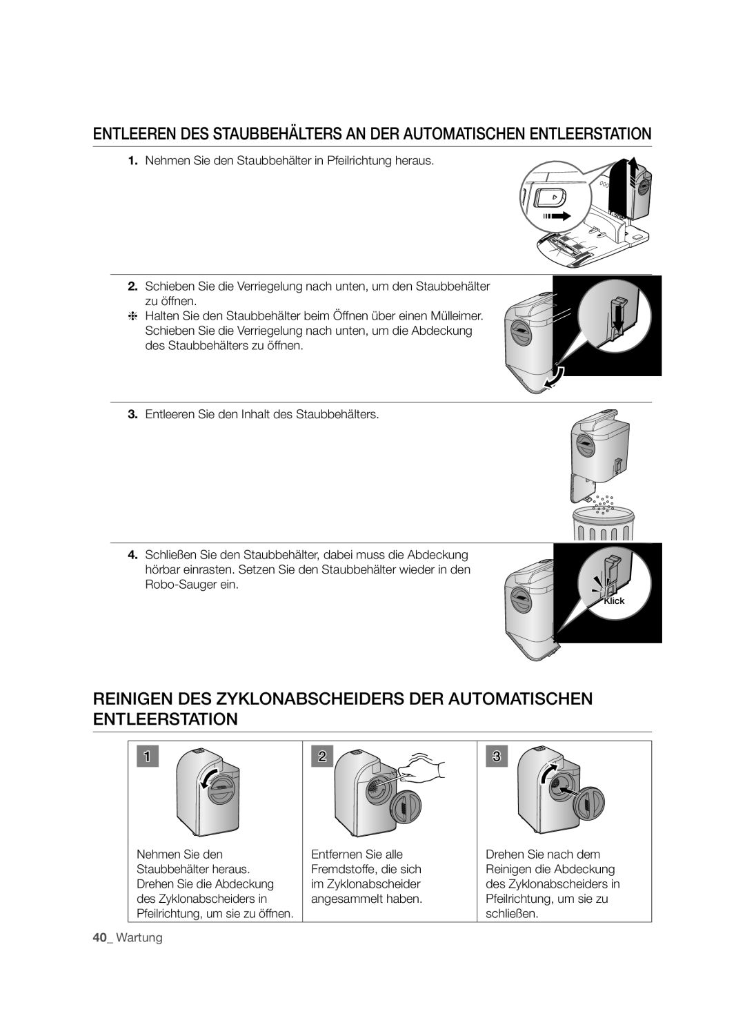 Samsung VCR8980L3K/XEG, VCR8980L3K/XET, VCR8980L3K/XEF, VCR8980L3K/XEO manual Des Zyklonabscheiders 