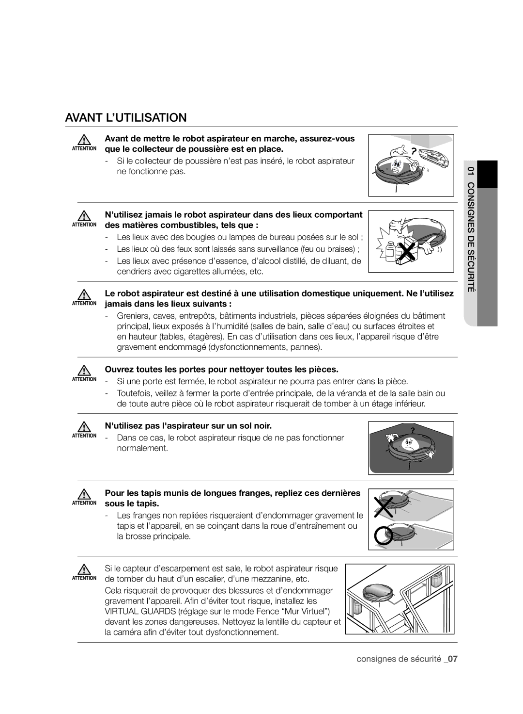 Samsung VCR8980L3K/XET Avant L’UTILISATION, Des matières combustibles, tels que, Cendriers avec cigarettes allumées, etc 