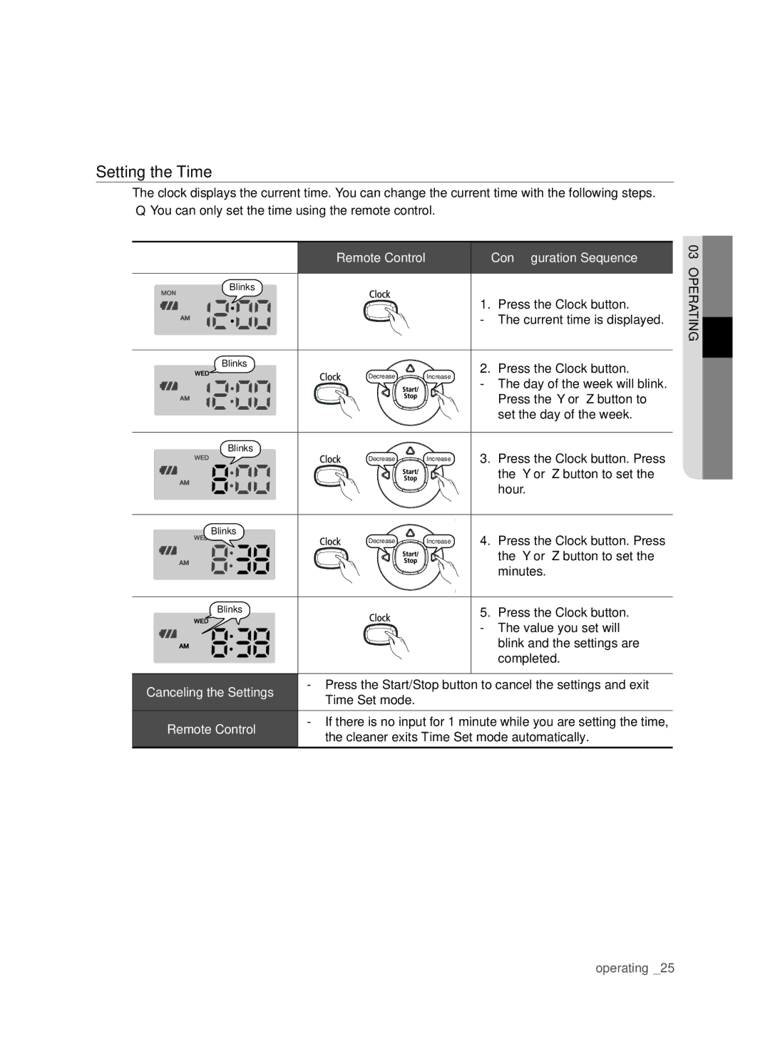 Samsung VCR8980L3K/XEO, VCR8980L3K/XEG, VCR8980L3K/XET, VCR8980L3K/XEF, VCR8980L3K/XEE manual Setting the Time, Remote Control 