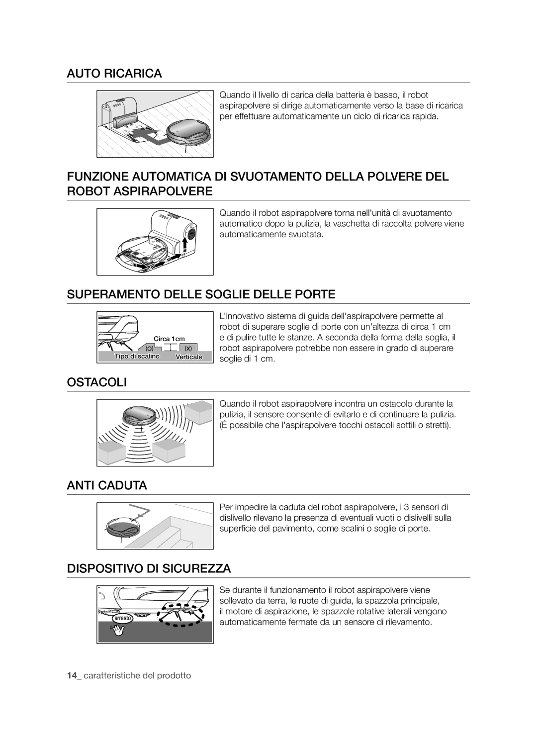 Samsung VCR8980L3K/XEE, VCR8980L3K/XEG manual Auto Ricarica, Superamento Delle Soglie Delle Porte, Ostacoli, Anti Caduta 