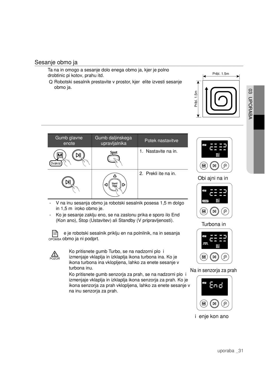 Samsung VCR8980L3K/XEG, VCR8980L3K/XET, VCR8980L3K/XEF, VCR8980L3K/XEO, VCR8980L3K/XEE manual Sesanje območja, Običajni način 