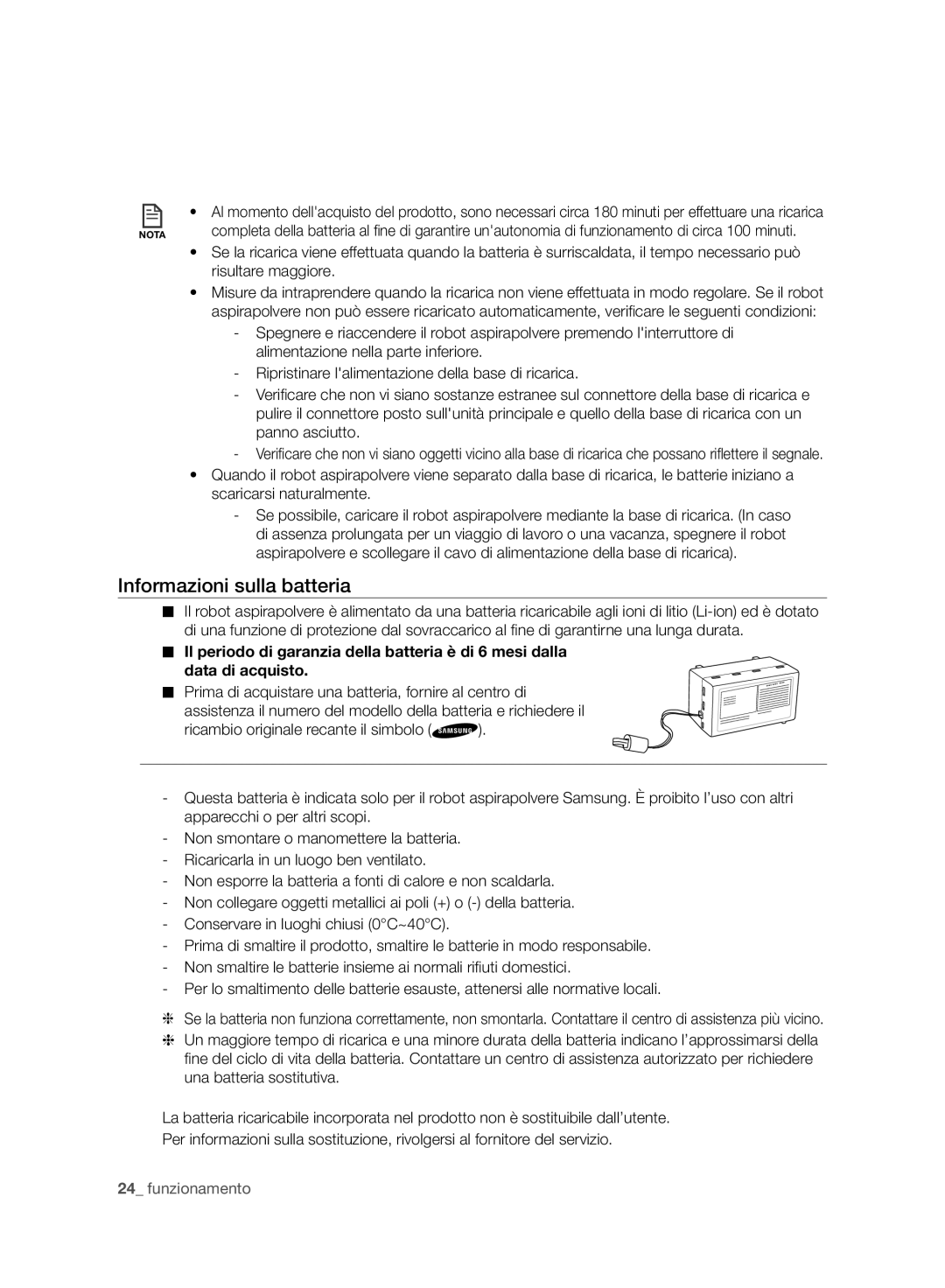 Samsung VCR8980L3K/XEE, VCR8980L3K/XEG, VCR8980L3K/XET, VCR8980L3K/XEF, VCR8980L3K/XEO manual Informazioni sulla batteria 