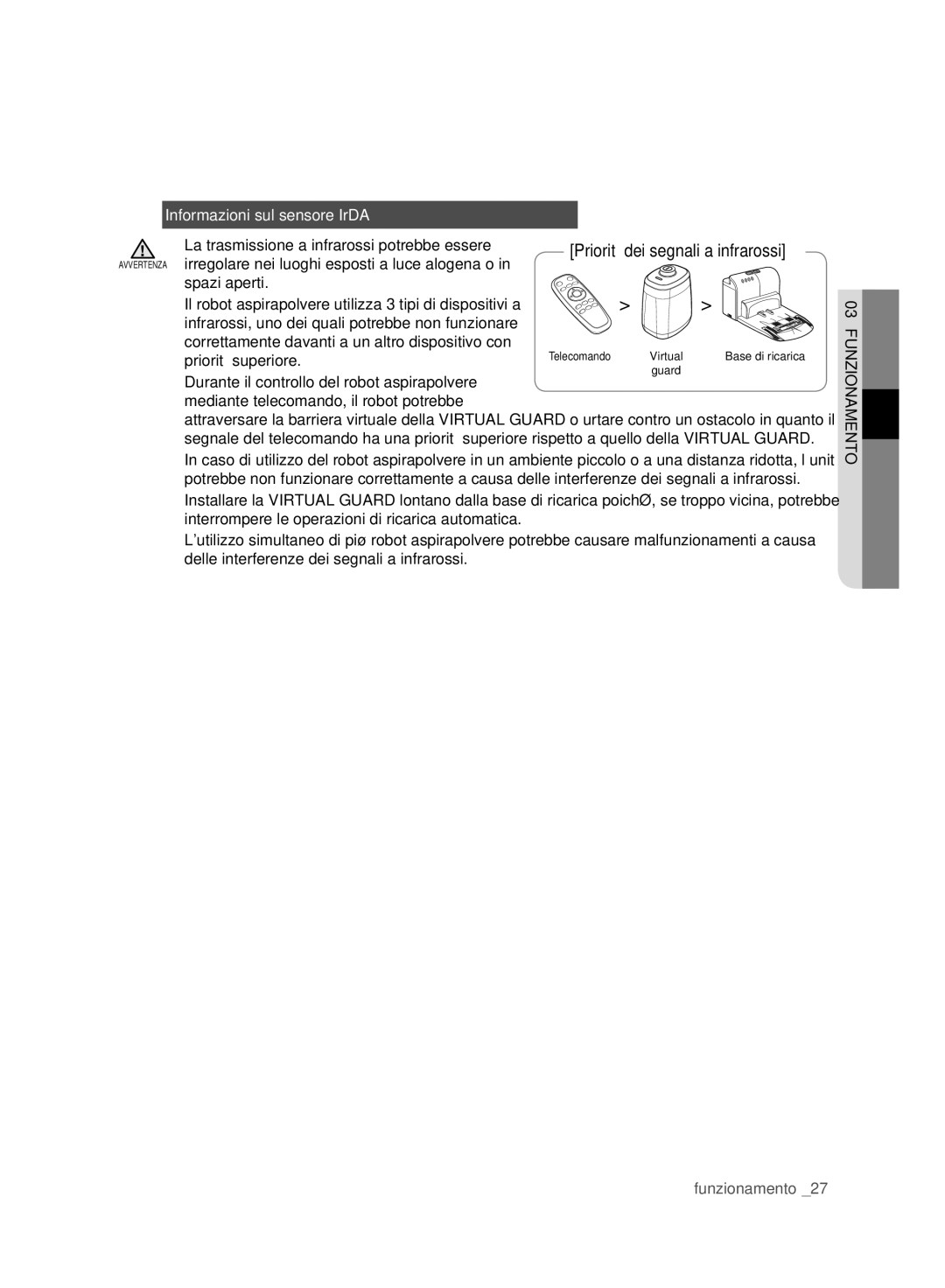 Samsung VCR8980L3K/XEF, VCR8980L3K/XEG, VCR8980L3K/XET, VCR8980L3K/XEO Informazioni sul sensore IrDA, Priorità superiore 